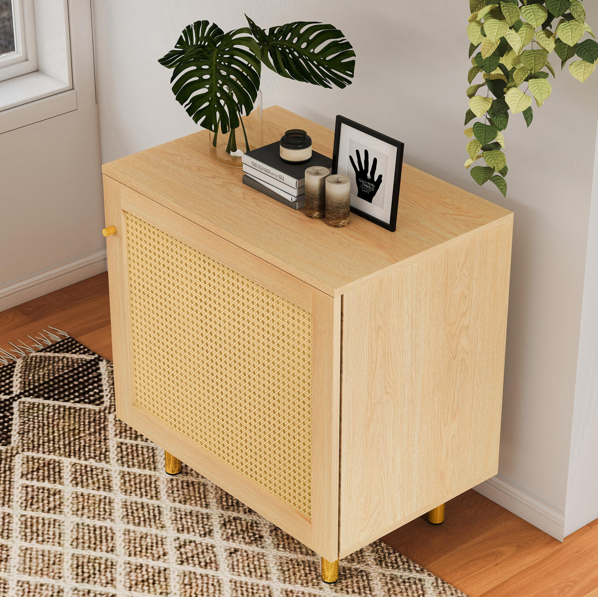 SIDEBOARD 60/40/63 cm aus MDF mit Rattangeflecht-Tür Natur - Naturfarben, Holzwerkstoff (60/63/40cm) - Modenvie