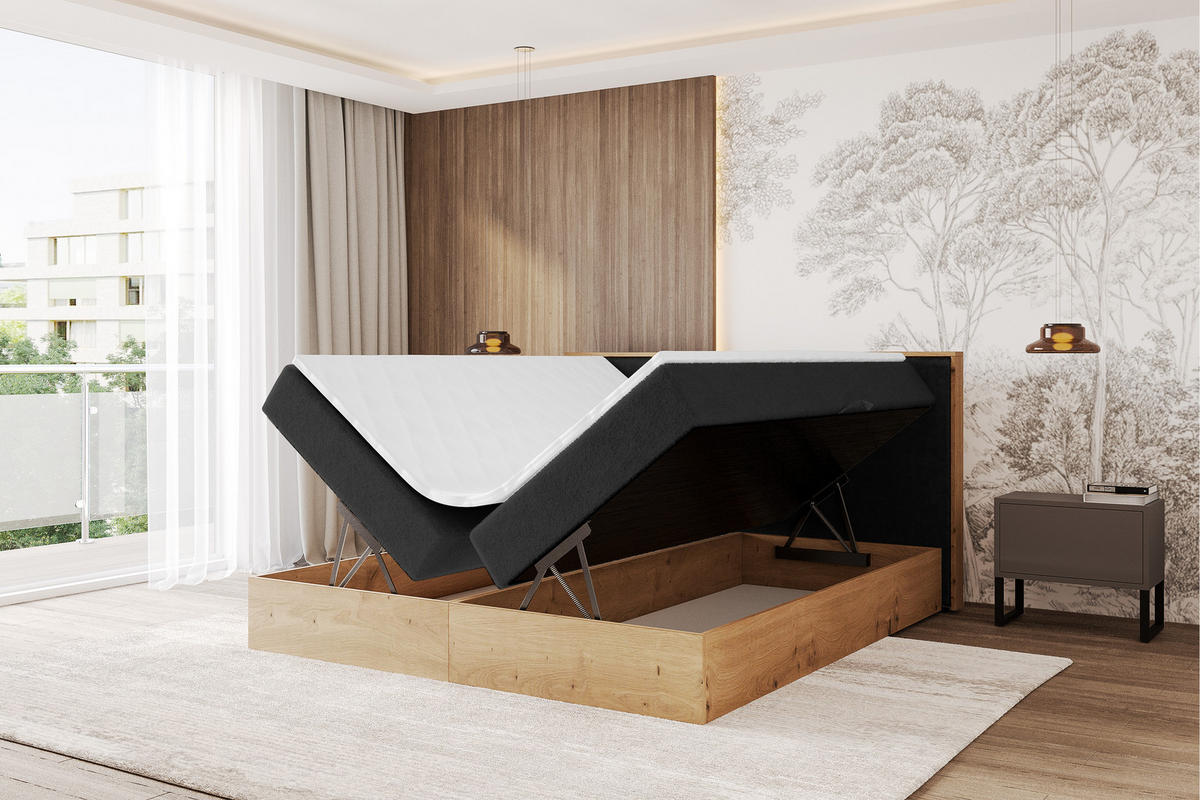 BOXBETT LOLLI9 - 140x200 - H3 Schwarz - Schwarz Hochglanz, Holzwerkstoff (140/200cm) - ALTDECOR