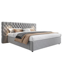 POLSTERBETT 180 x 200 cm in Samt mit LED-Beleuchtung - Grau, Holz/Textil (180/200cm) - KOMHTOM
