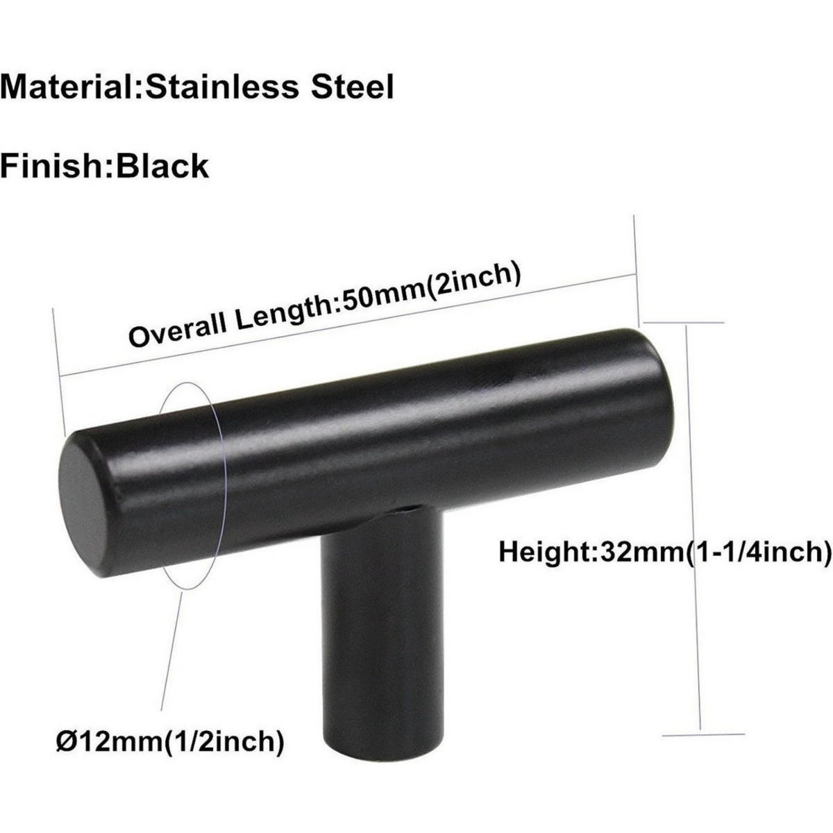 GRIFF Schwarz Edelstahl 5 x 1,2 x 3,2 cm Monotrou für Schrank Küche Schublade - Schwarz, Metall (1.2/3.2/5cm) - MCBOSON