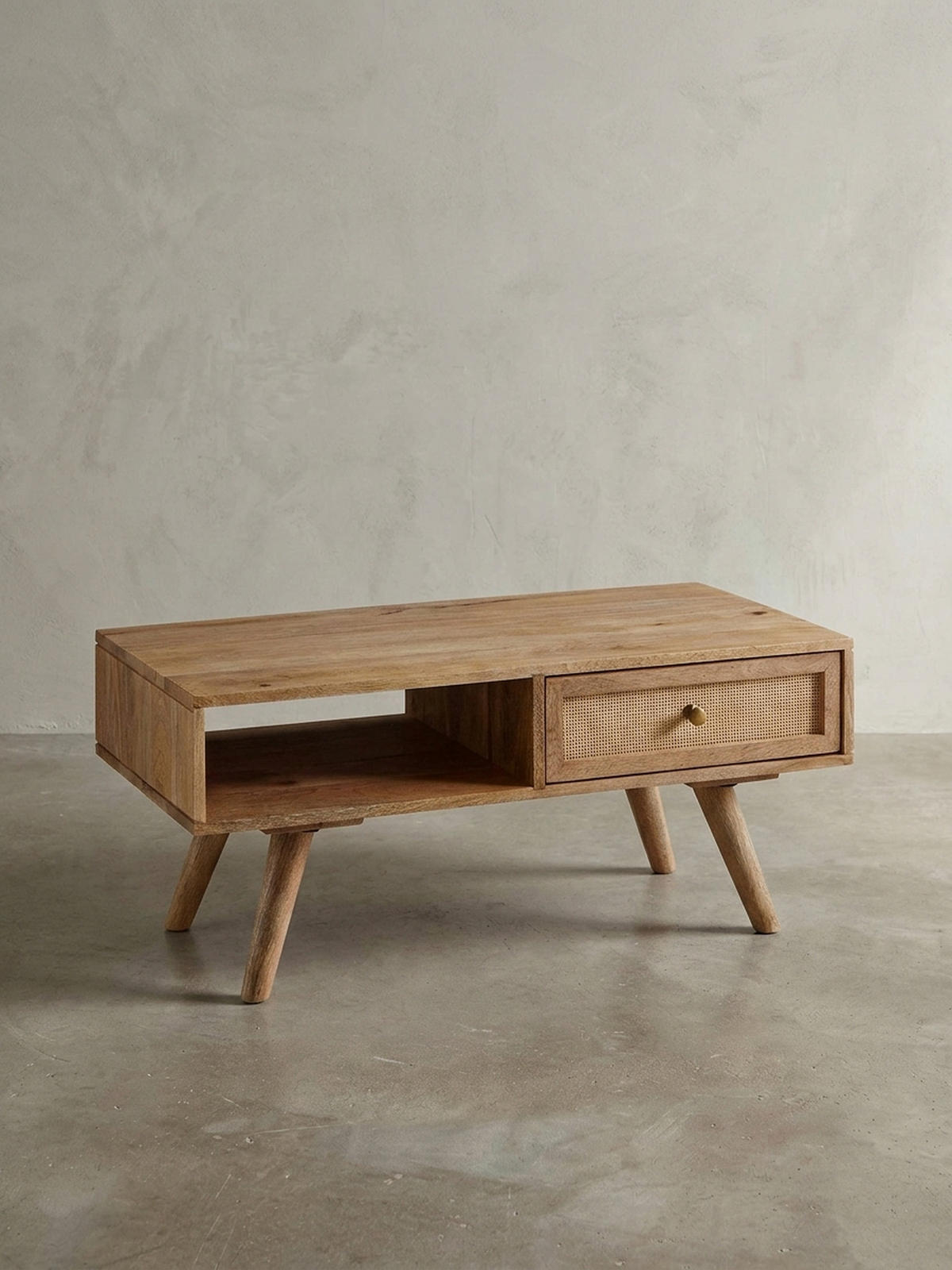 COUCHTISCH Mango-Holz Massiv mit Ablagefläche - Beige/Braun, Holz/Metall (45/90/40cm) - KADIMA DESIGN