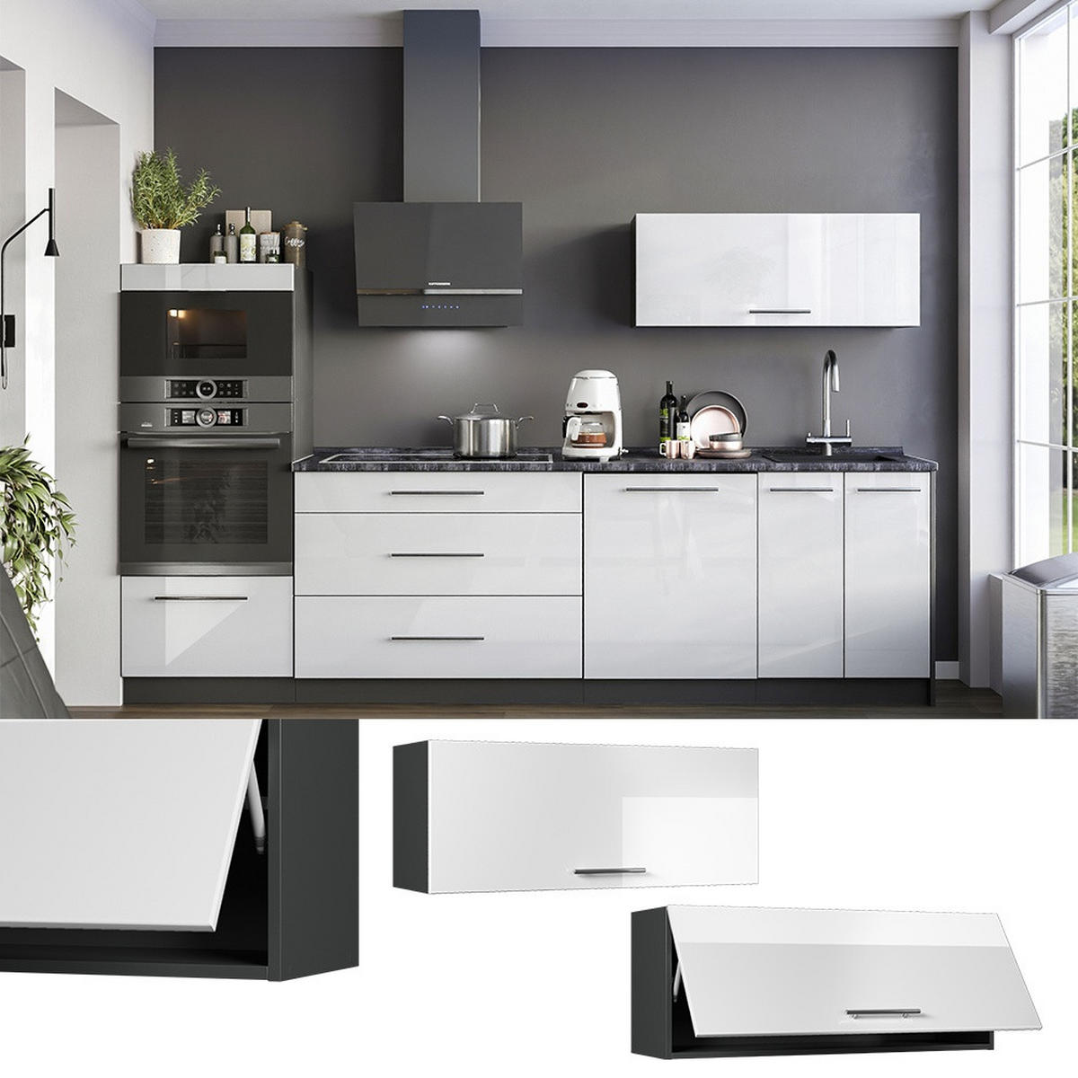 HÄNGESCHRANK Fame-Line, Weiß Hochglanz/Anthrazit, 100 cm - Weiß Hochglanz/Anthrazit, Holzwerkstoff (100/40/34.1cm) - Vicco