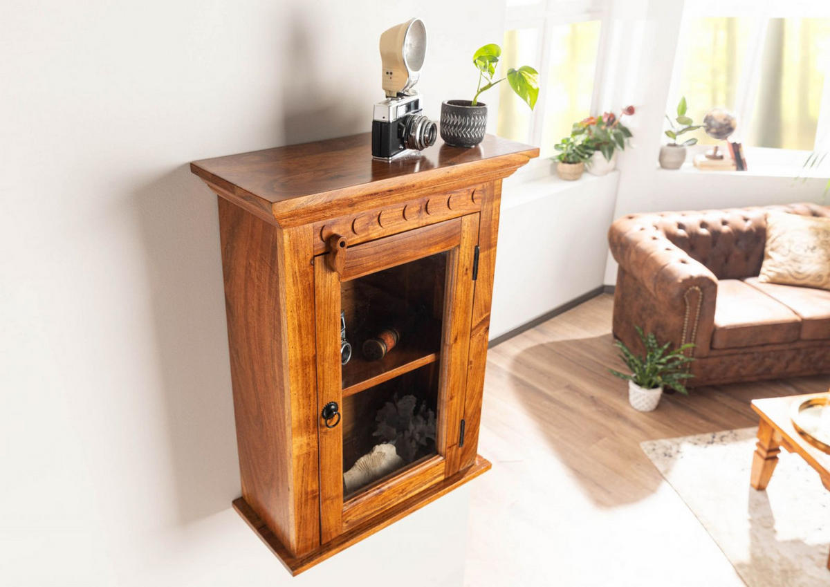 HÄNGEVITRINE Akazie 52x24x69 honig lackiert OXFORD #01002 - Braun, Holz (52/69/24cm) - Massivmoebel24