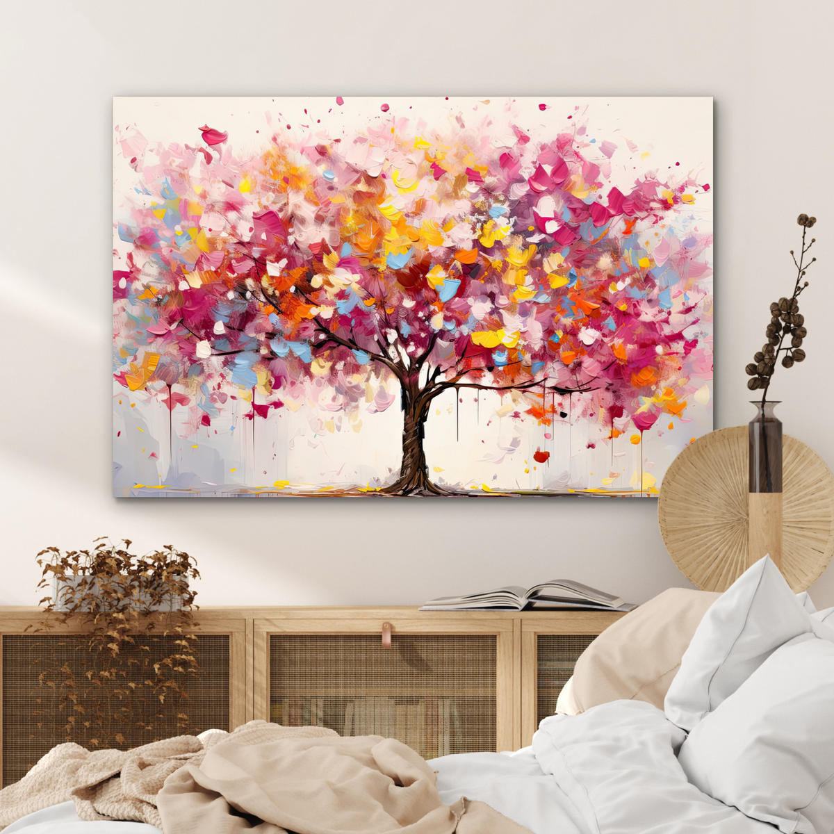 METALLBILD Aquarell - Baum - Kunst - Abstrakt 90x60 cm - Multicolor, Metall (90/60cm) - MuchoWow