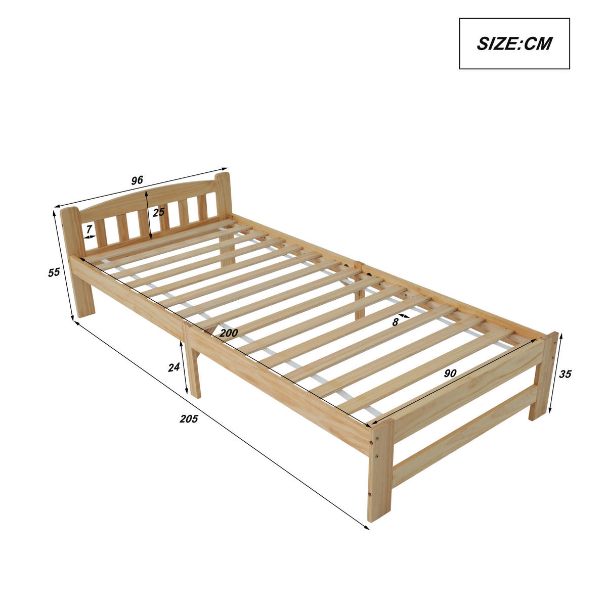 EINZELBETT aus massivem Kiefernholz 90x200 cm Natur mit Kopfteil und Lattenrost - Naturfarben, Holzwerkstoff (90/200cm) - IVMEU