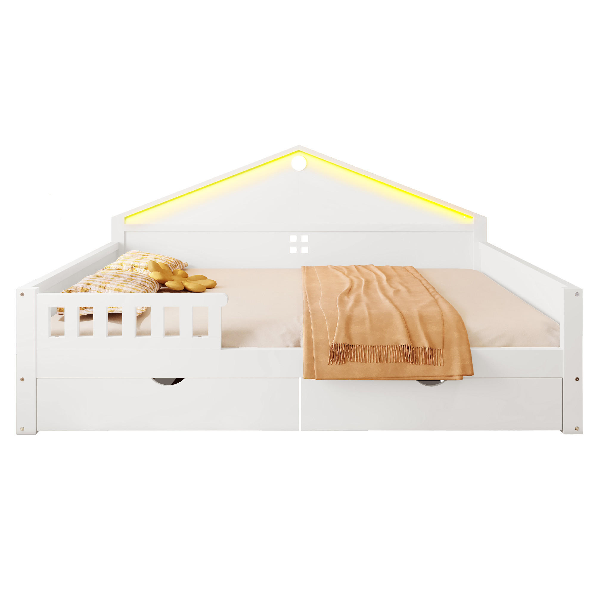 KINDERBETT 140x200 LED Schubladen Lattenrost Weiß - Weiß, Holz (140/200cm) - FLIEKS
