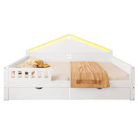 KINDERBETT 140x200 LED Schubladen Lattenrost Weiß - Weiß, Holz (140/200cm) - FLIEKS