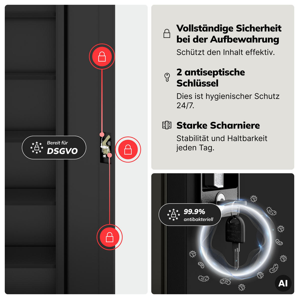 AKTENSCHRANK ALEX 220 - Schwarz, Metall (45/220/40cm) - Jan Nowak