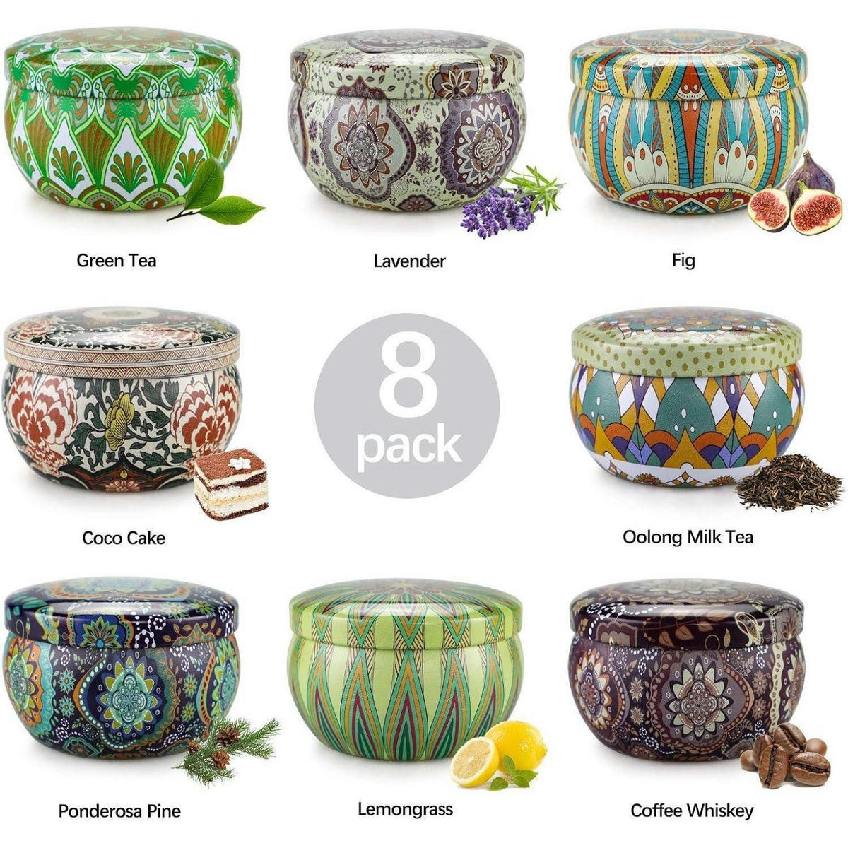 DUFTKERZEN 8-teiliges Set Sojawachs Aromatherapie Geschenkbox - Multicolor, Paraffin (5.6cm)