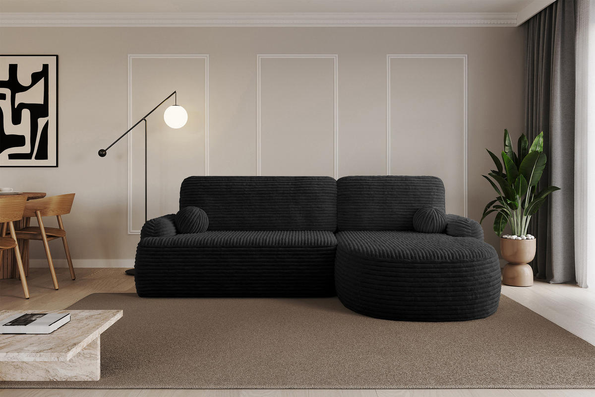 ECKSOFA mit Schlaffunktion und Bettkasten LIRA-L - 264x172x89 Schwarz - Schwarz, Holzwerkstoff/Textil (172/264cm) - ALTDECOR