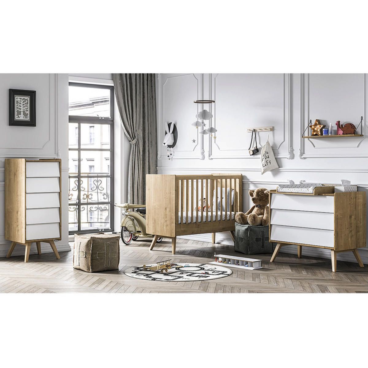 SOBA ZA BEBE 3-dijelni drvo i bijela - bijela, drvni materijal (125/103/65cm) - Petits-meubles
