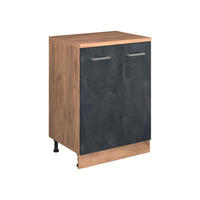 KUHINJSKA OMARA ZA POŠEVNE STREHE R-Line, Črni beton, 60 cm brez naklona z 2 vrati - črna/medeni hrast, leseni material (60/83.8/46cm) - Vicco