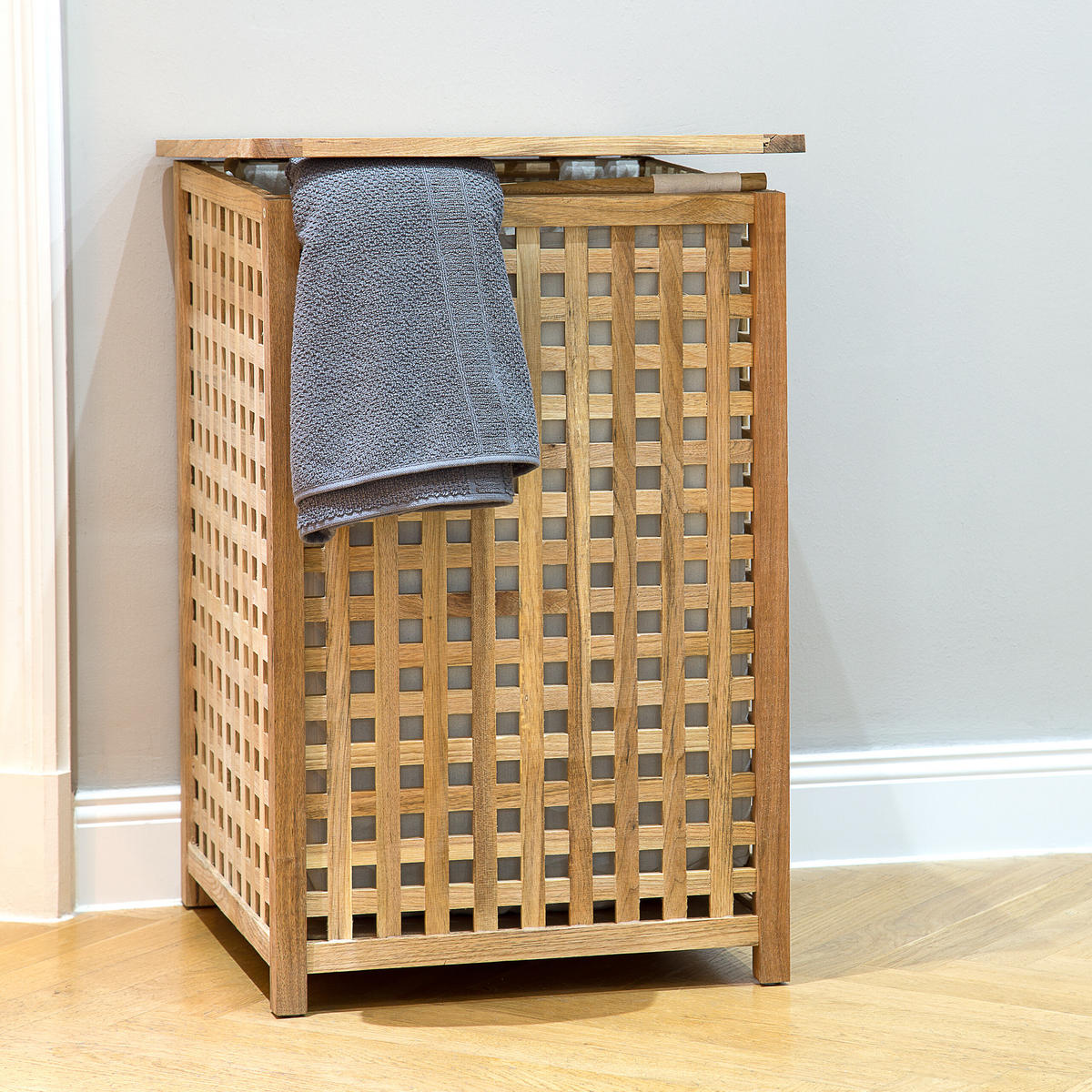 WÄSCHESAMMLER - Hellbraun, Holz/Textil (45.7/67.5/45.7cm) - Relaxdays