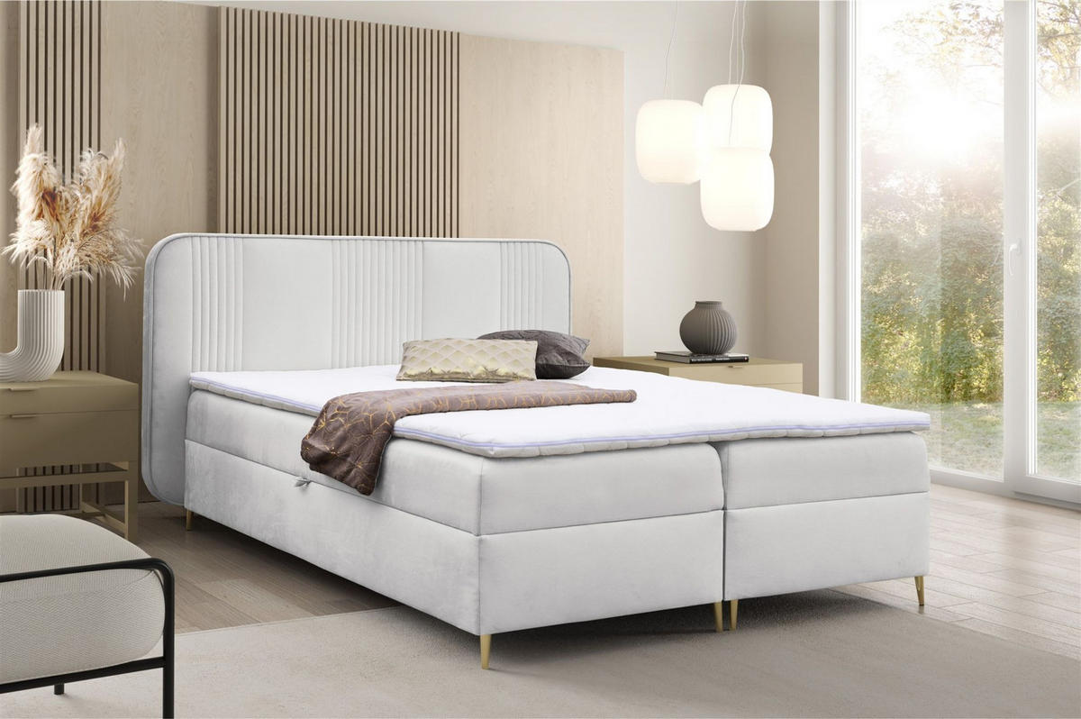 BOXBETT Avery Premium - Weiß, Holzwerkstoff/Textil (180/200cm) - Fun Möbel
