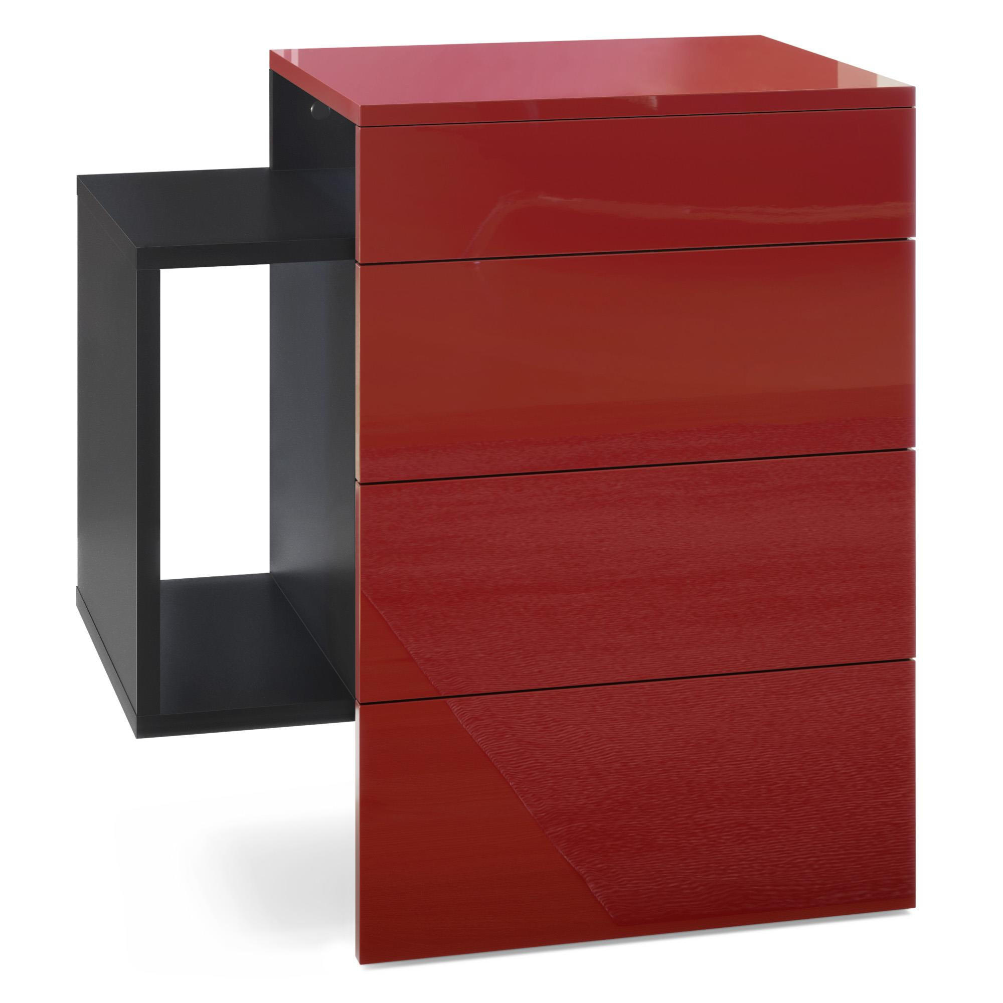 NACHTTISCH Queens Front in Bordeaux Hochglanz - Bordeaux, Holzwerkstoff (60/63/36cm) - Vladon