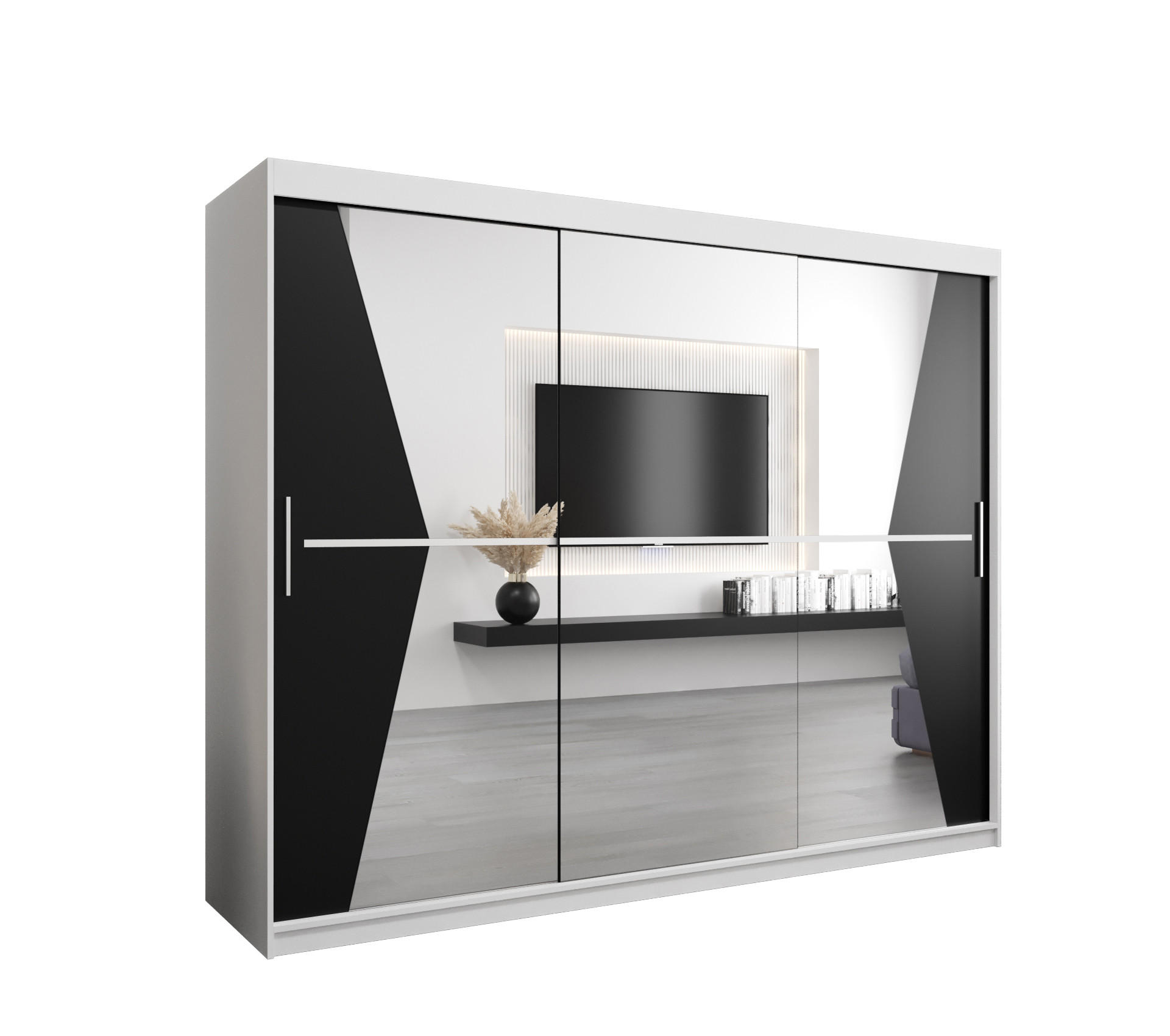 Abiks Möbel Schwebetürenschrank Weiß, Schwarz 250x200x62 cm