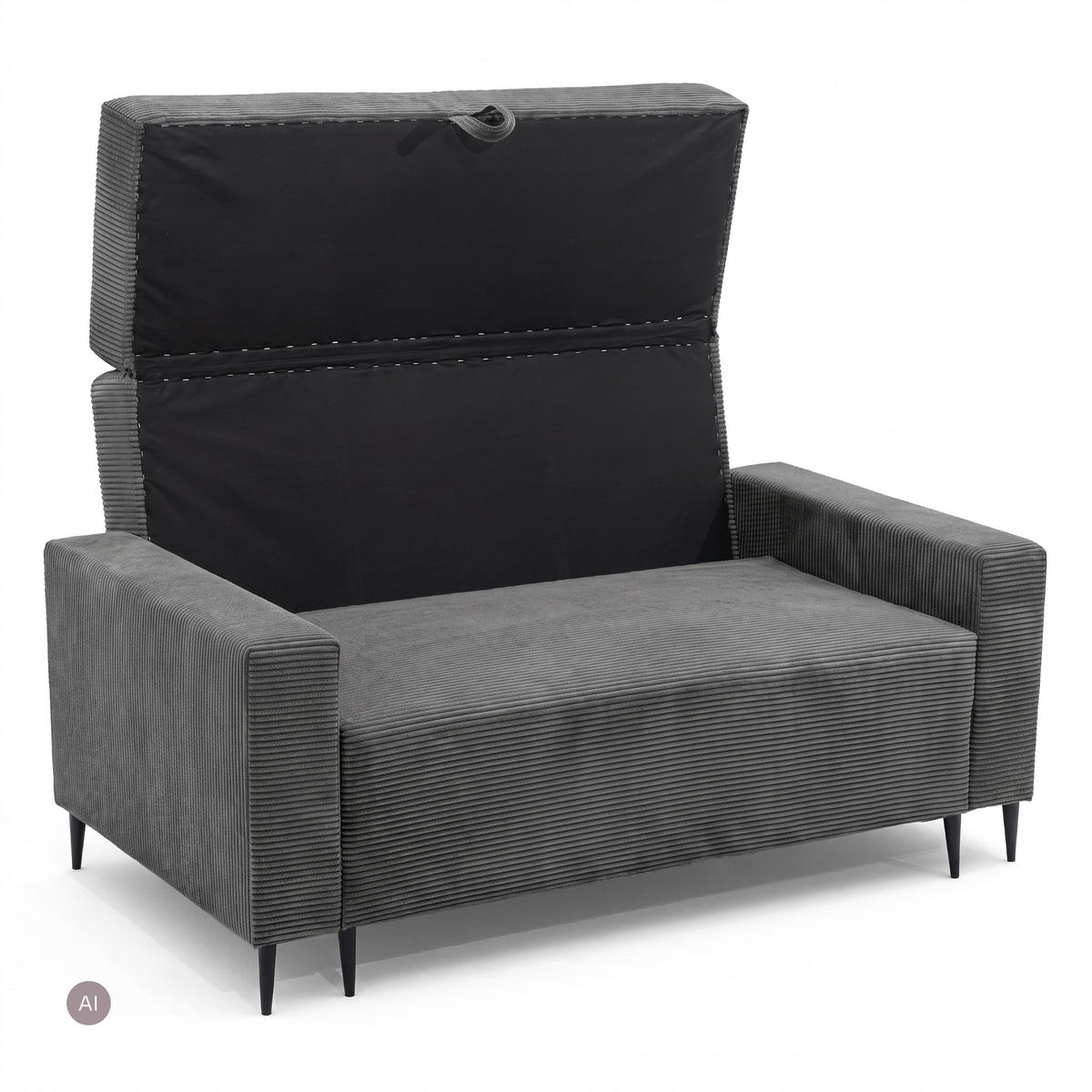 3-SITZER-SOFA EDEL mit Schlaffunktion und Bettkasten, Cordstoff Grau - Schwarz/Grau, Holz/Textil (165/94/100cm) - NACANAPA
