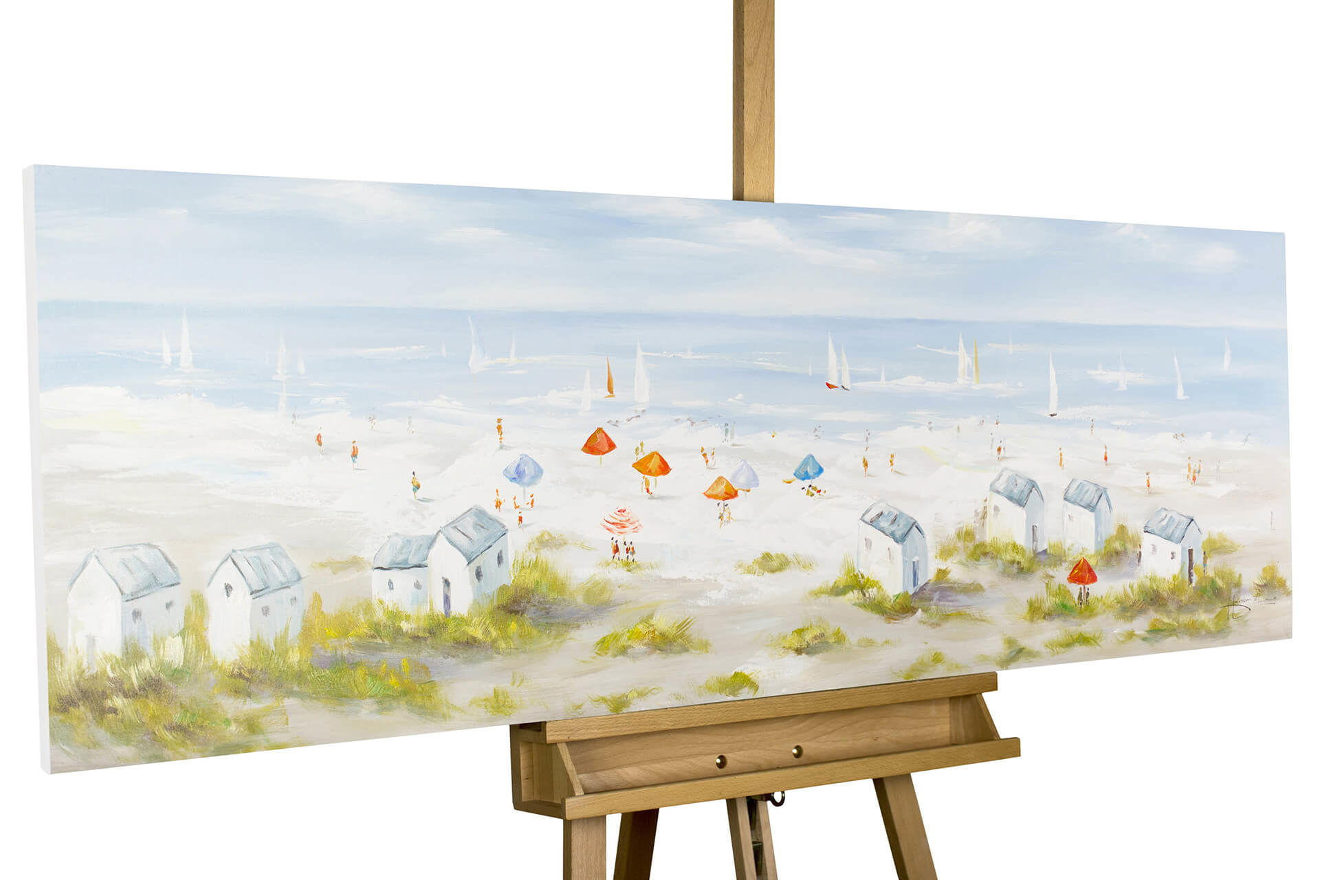 Kunstloft Ölgemälde Blau, Beige 150x50 cm