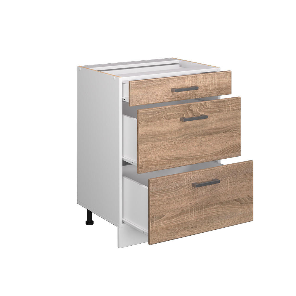 KÜCHENUNTERSCHRANK R-Line Sonoma 60 cm mit Schubladen, ohne AP - Weiß/Sonoma Eiche, Holzwerkstoff (60/81.6/46cm) - Vicco