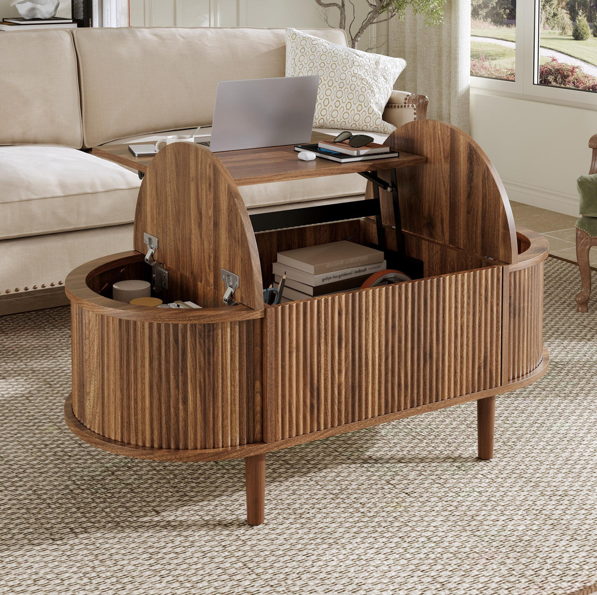 COUCHTISCH 100/48/53,5 cm mit höhenverstellbarer Tischplatte, Klappfächern und MDF-Korpus, Nussbaum - Walnussfarben, Holzwerkstoff (100/48/53.5cm) - Redom