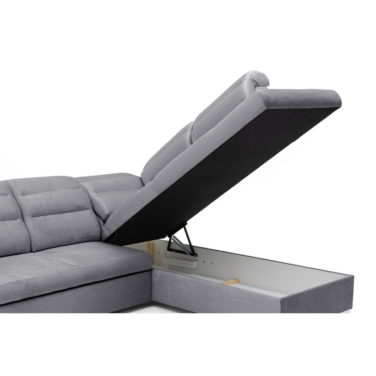 ECKSOFA U-Form CLOUD U Rechts mit Schlaffunktion 120x252 Velours Grau - Silberfarben/Grau, Holz/Kunststoff (202/103/320cm) - Muffo