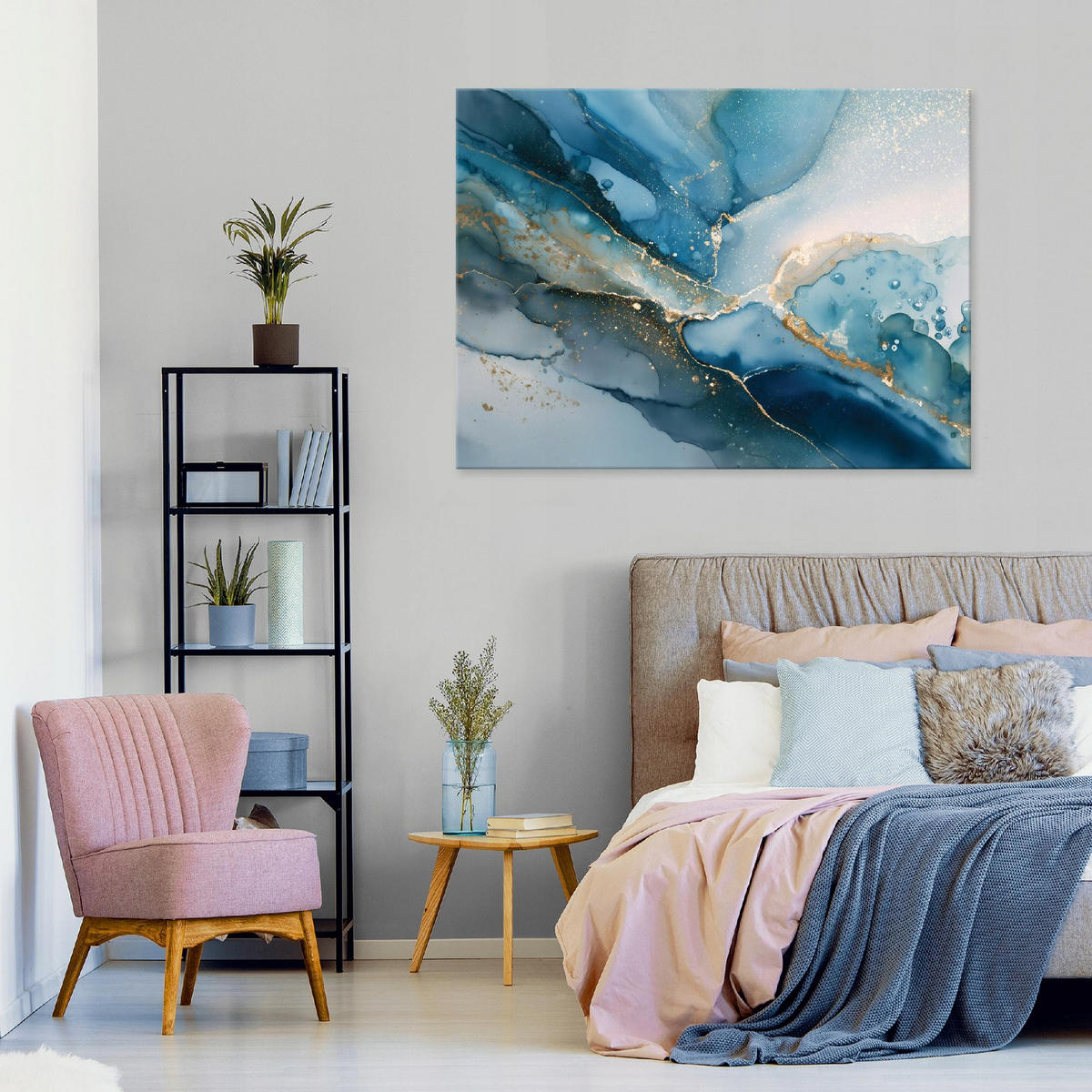 LEINWANDBILD Marmor Struktur Blau 60x40 cm - Multicolor, Holzwerkstoff (60/40cm) - Wallarena