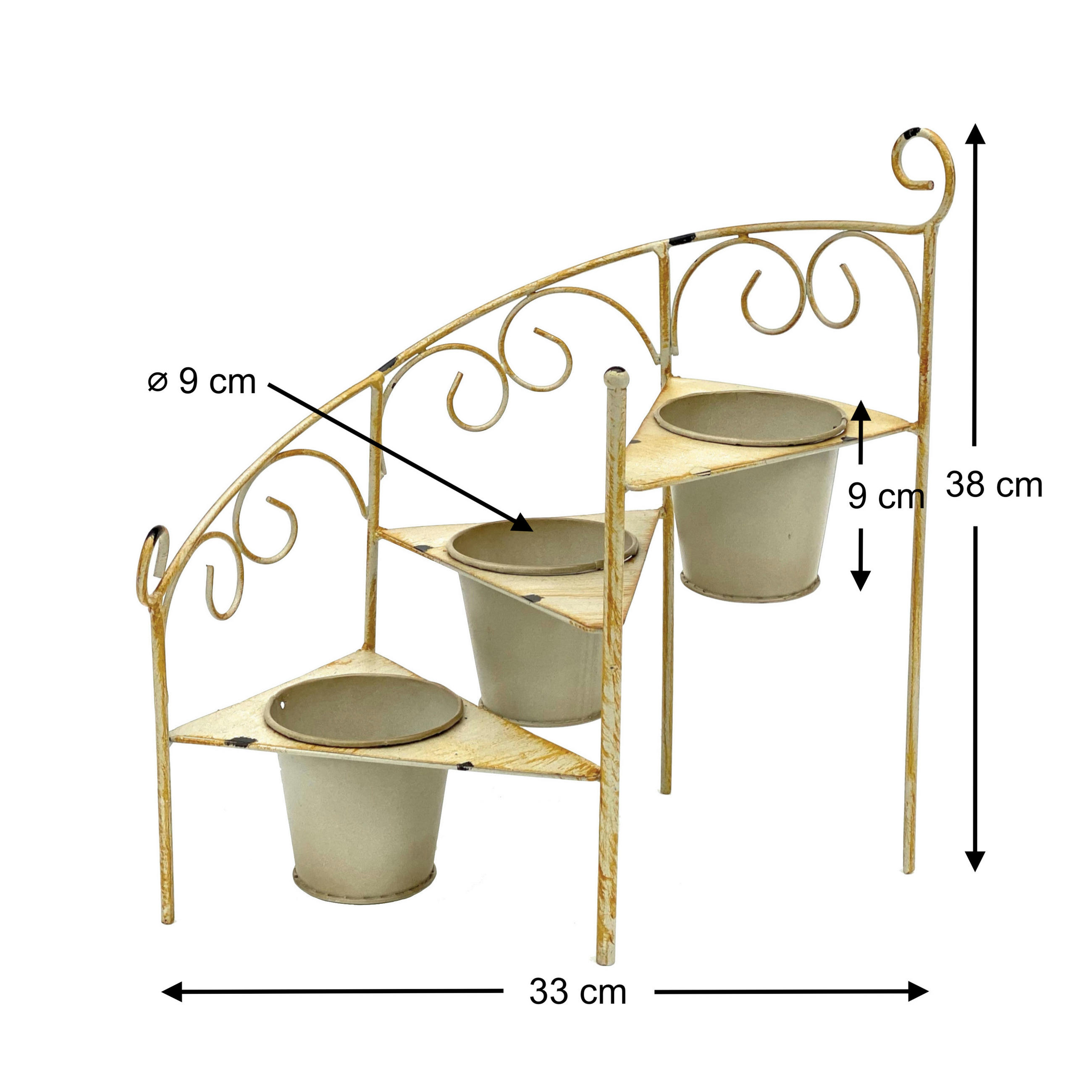 BLUMENTREPPE Metall 38 cm Blumenständer mit 3 Töpfe Gelb - Gelb, Metall (33/38/21cm) - DanDiBo