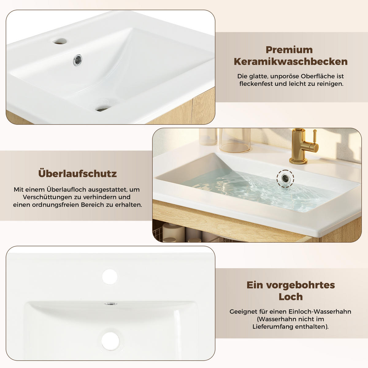 BADEZIMMERSCHRANK Rattan Türen Holzoptik Stauraum 61cm - Naturfarben, Keramik (61/89/47cm) - FLIEKS