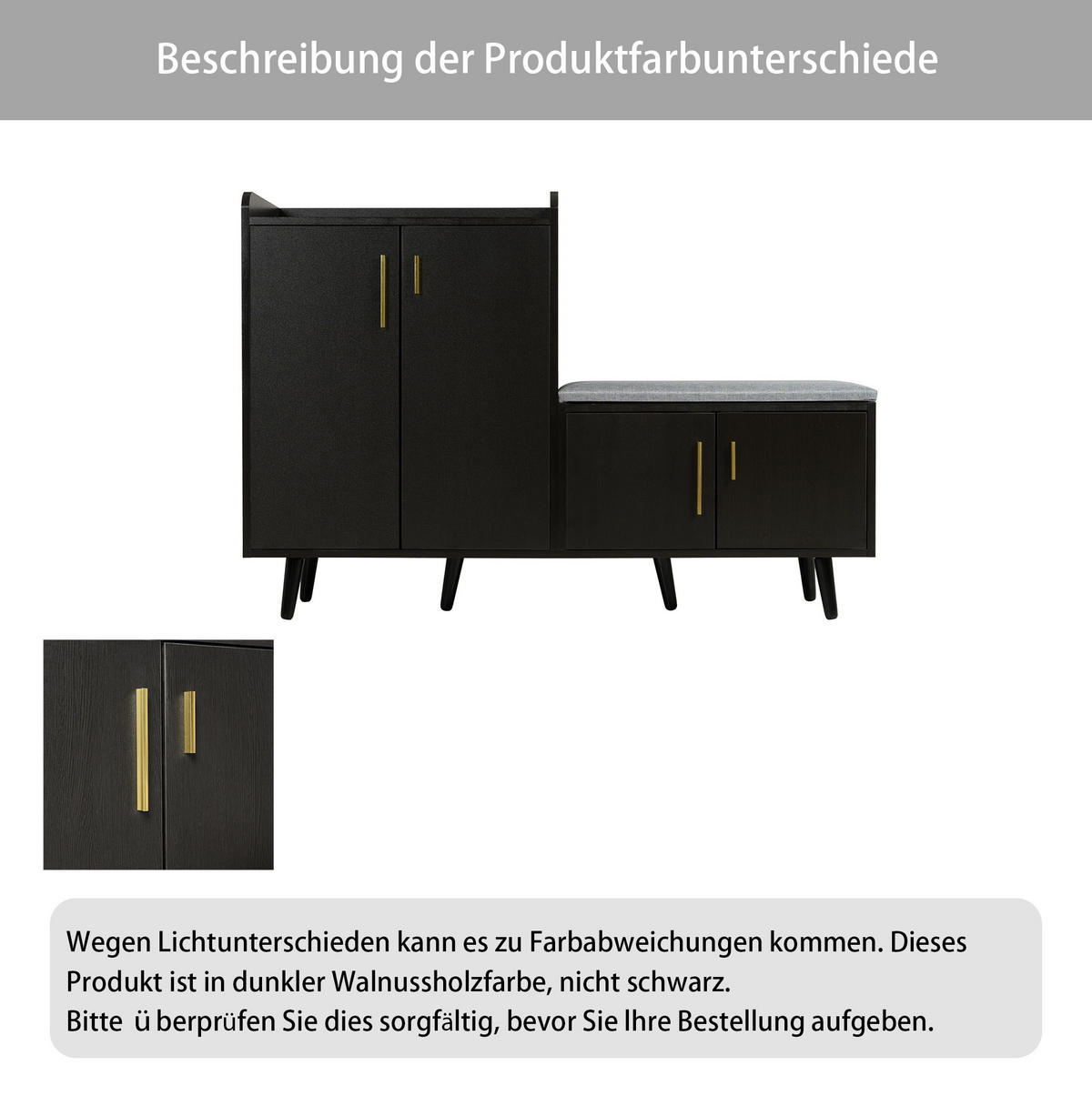 SCHUHSCHRANK 120/34/82 cm in Schwarz/Dunkelwalnuss mit gepolsterter Sitzfläche - Schwarz, Holzwerkstoff (120/82/34cm) - Flora Grace