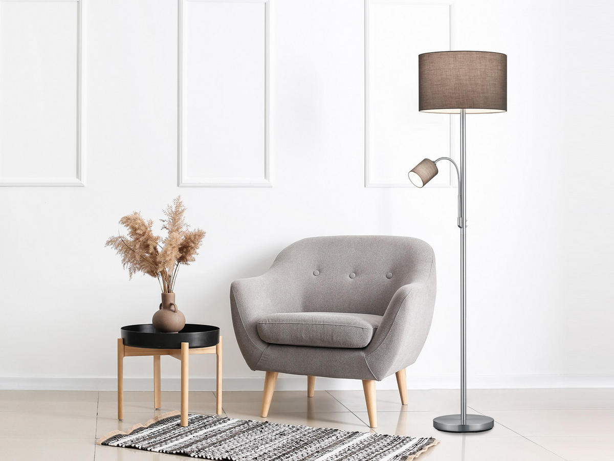 LED-STEHLAMPE Grau Höhe 170cm, mit Leselampe - Grau, Textil (40/40/170cm) - meineWunschleuchte
