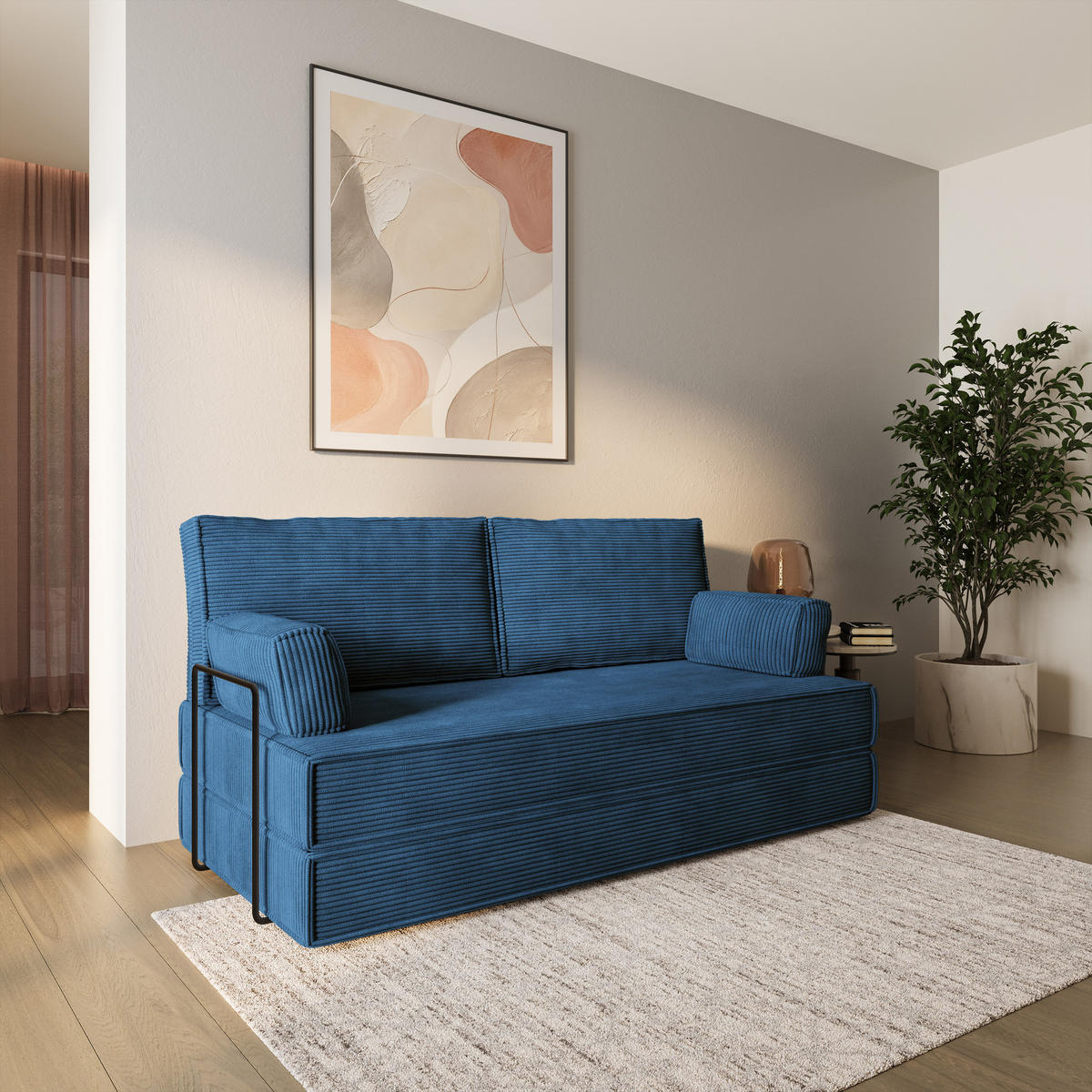 BETTSOFA SILAR aus Schaumstoff Cordstoff Blau Schlaffunktion - Blau, Textil (170/86/80cm) - MASSENO