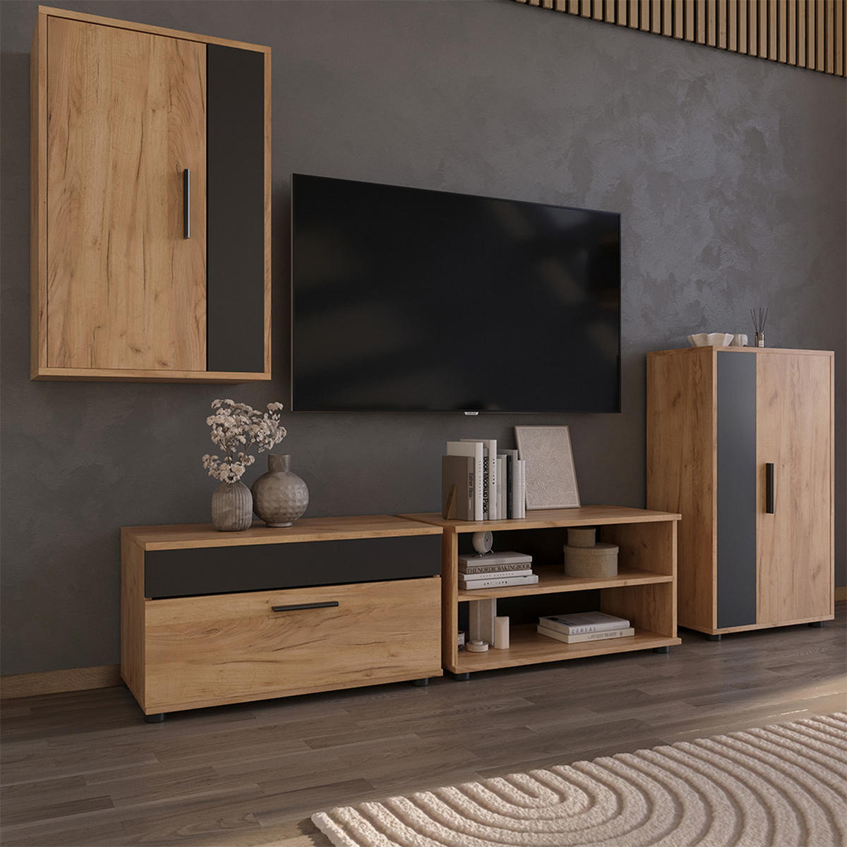 NÁSTĚNNÁ SKŘÍŇKA Berno Zlatý dub power/antracit - medově dubová/antracitová, kompozitní dřevo (70.8/38.9/35.3cm) - Vicco