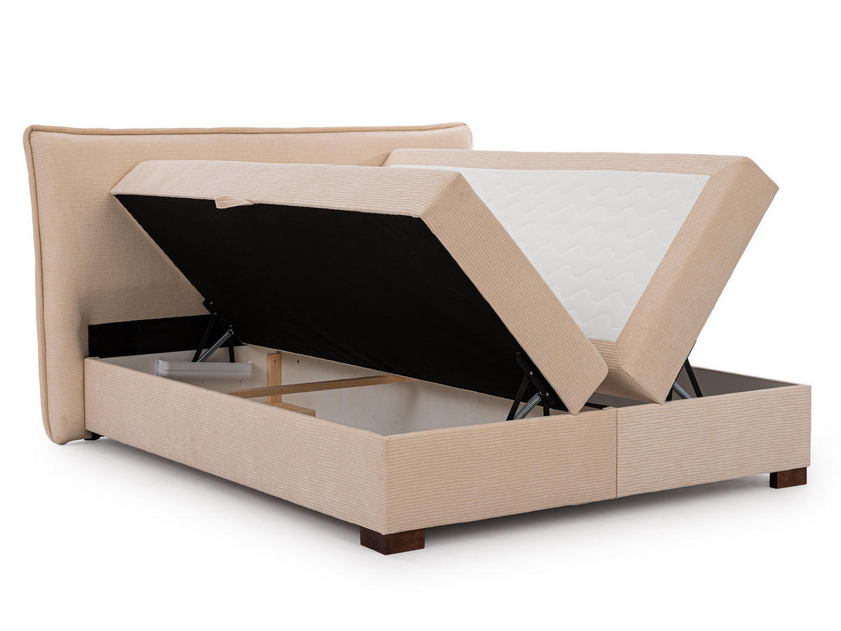 BOXBETT Lovetti, Strukturstoff mit Cordoptik, H3 - Beige/Dunkelbraun, Holz/Kunststoff (140/200cm) - S-Style Möbel