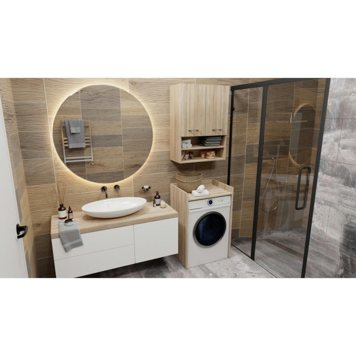 BADEZIMMERSCHRANK POLA NP für Waschmaschine - Sonoma Eiche, Holzwerkstoff (64/97.5/50cm) - CDF