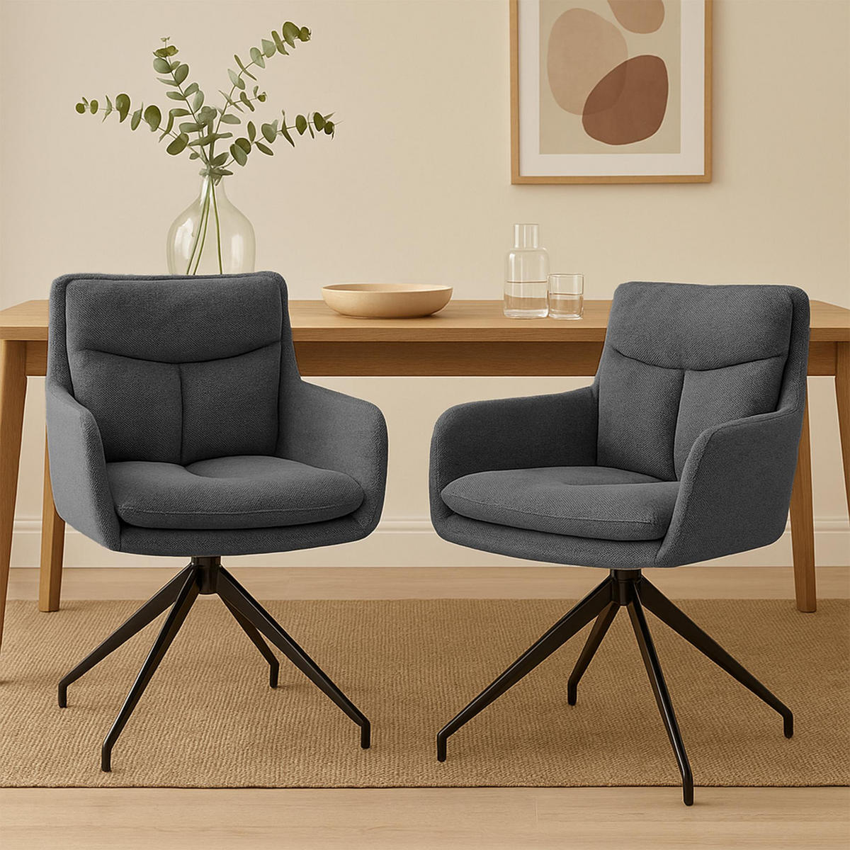 ESSZIMMERSTUHL 2er Set Stoff Dunkelgrau - Dunkelgrau, Textil/Metall (57/83/62cm) - CLP