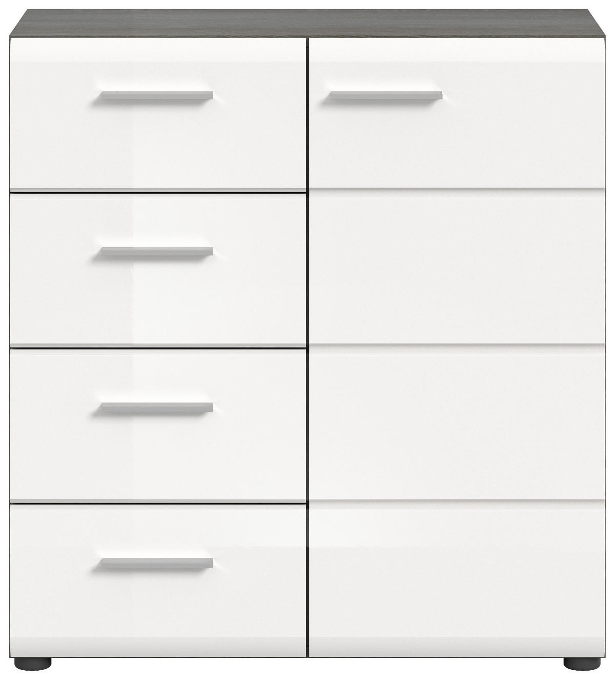 KOMMODE weiß Hochglanz, grau 80 cm, Sideboard mit Schubkästen - Weiß Hochglanz/Silberfarben, Holzwerkstoff/Kunststoff (75/85/37cm) - Inn.Furn
