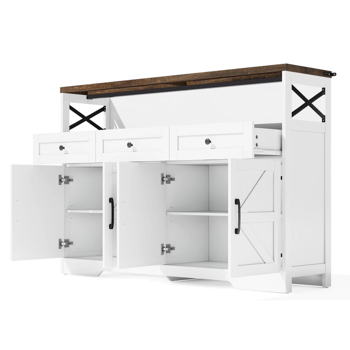SIDEBOARD 140/35/95 cm in Weiß/Braun mit 3 Schubladen und 2 Türen - Braun, Holzwerkstoff (140/95/35cm) - Flora Grace
