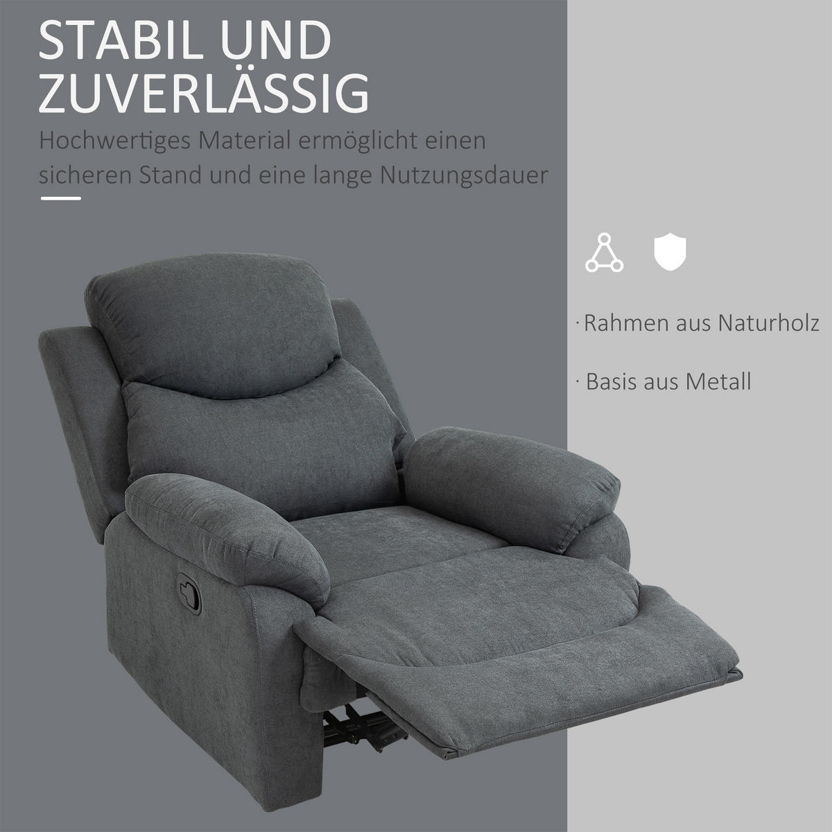 RELAXSESSEL 150° neigbar Einzelsofa Liege Fernsehsessel Leinen Dunkelgrau - Dunkelgrau/Schwarz, Textil/Metall (88/102/93cm) - HOMCOM