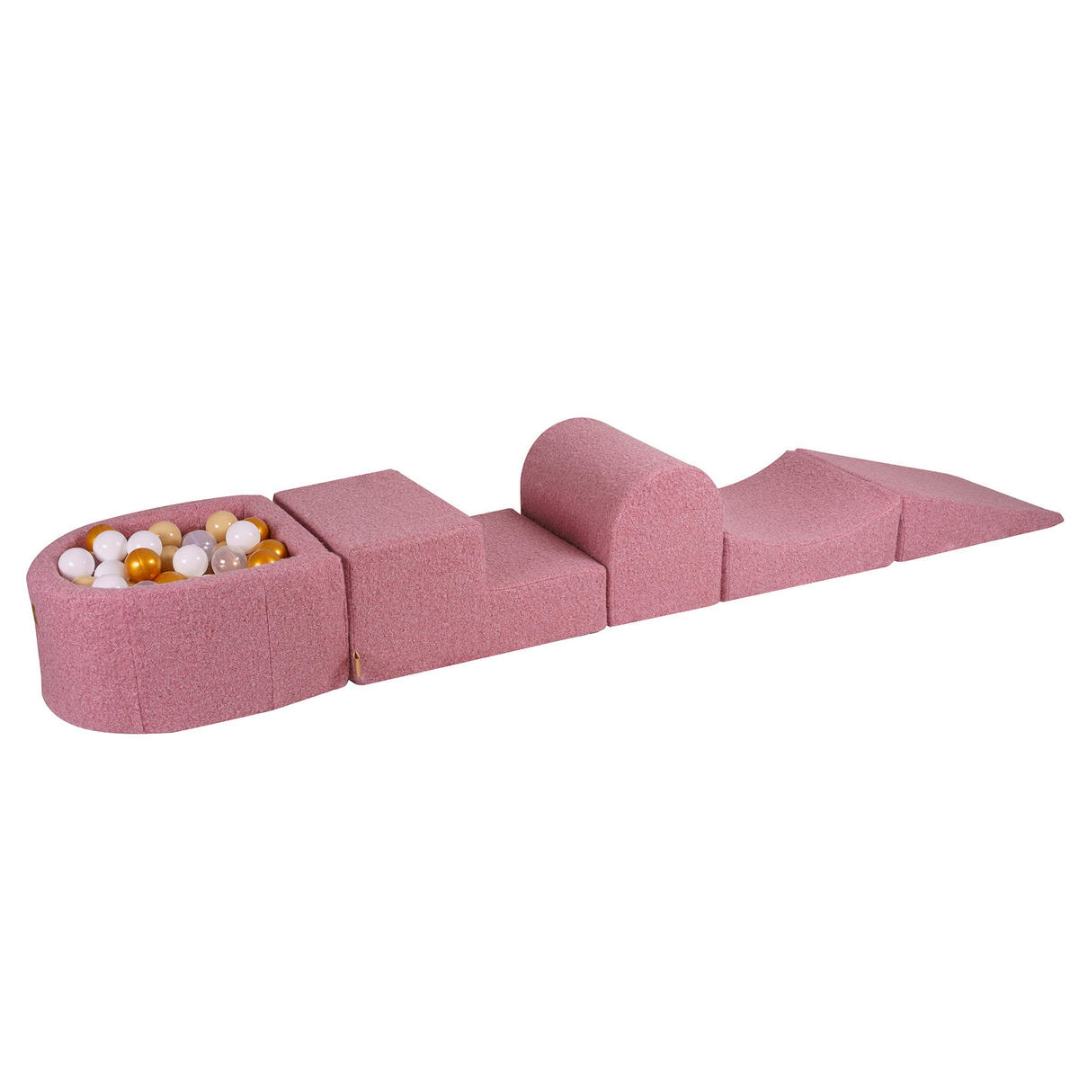 BÄLLEBAD klein mit Schaumstoff Bausteinen für Kinder, Boucle, Rosa - Transparent/Beige, Textil (250/45/30cm) - MeowBaby