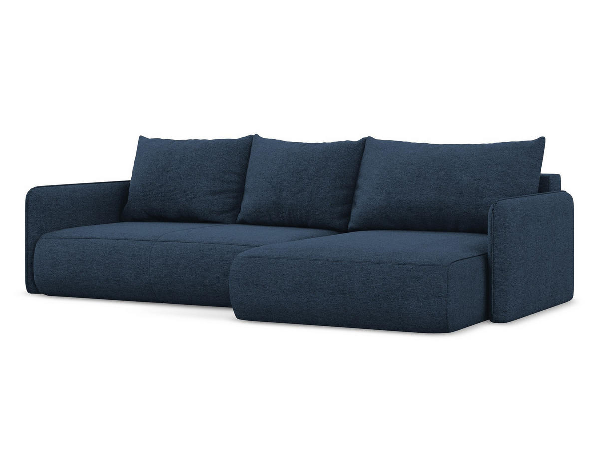 3-SITZER SOFA mit Schlaffunktion Chenille Stoff Blau - Blau/Schwarz, Textil/Metall (230/86/105cm) - Makamii