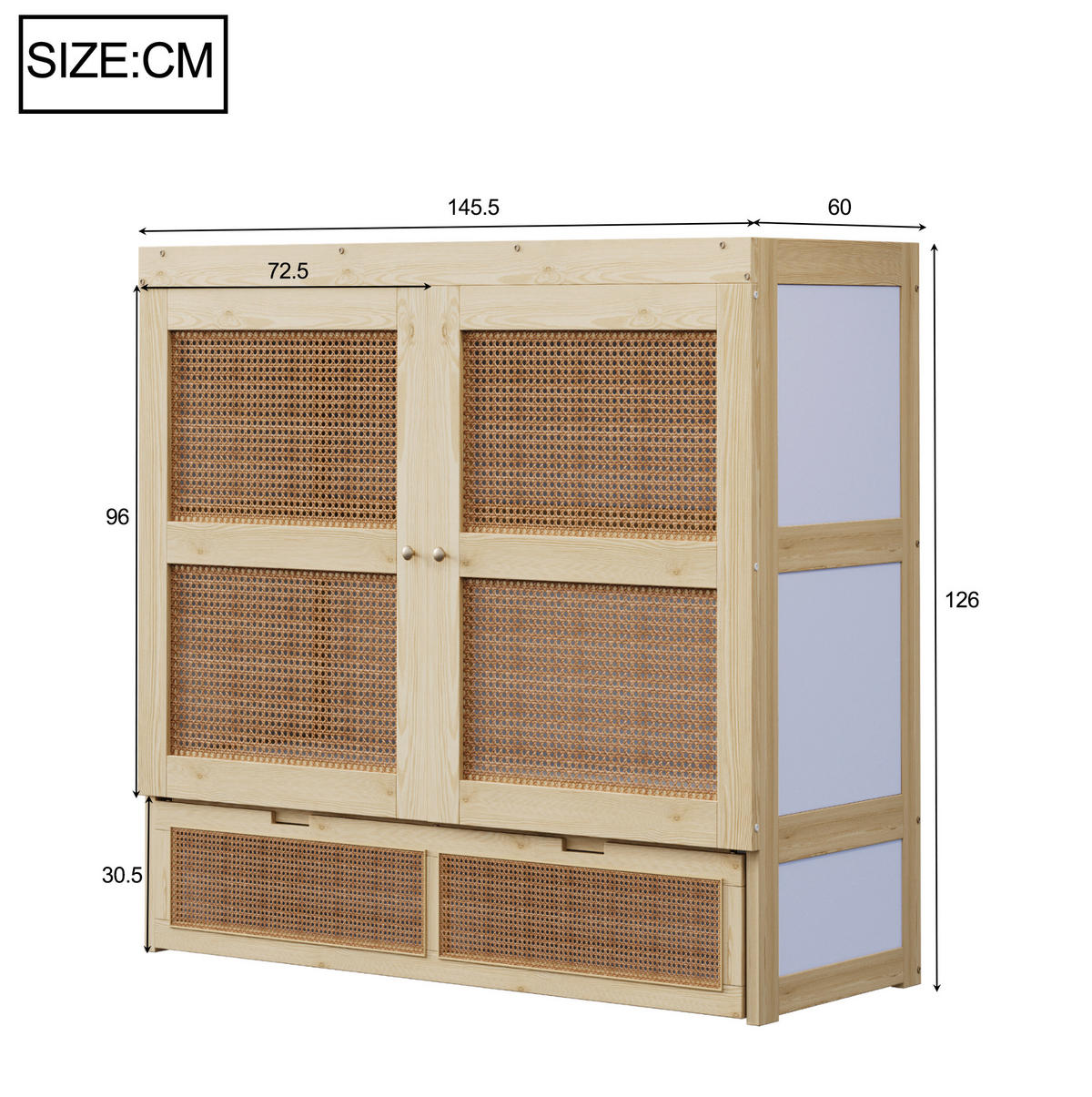 SCHRANKBETT 140/200 cm Natur Schrankbett mit Stauraumschubladen und Rattan-Design - Naturfarben, Holzwerkstoff (140/200cm) - OKWISH