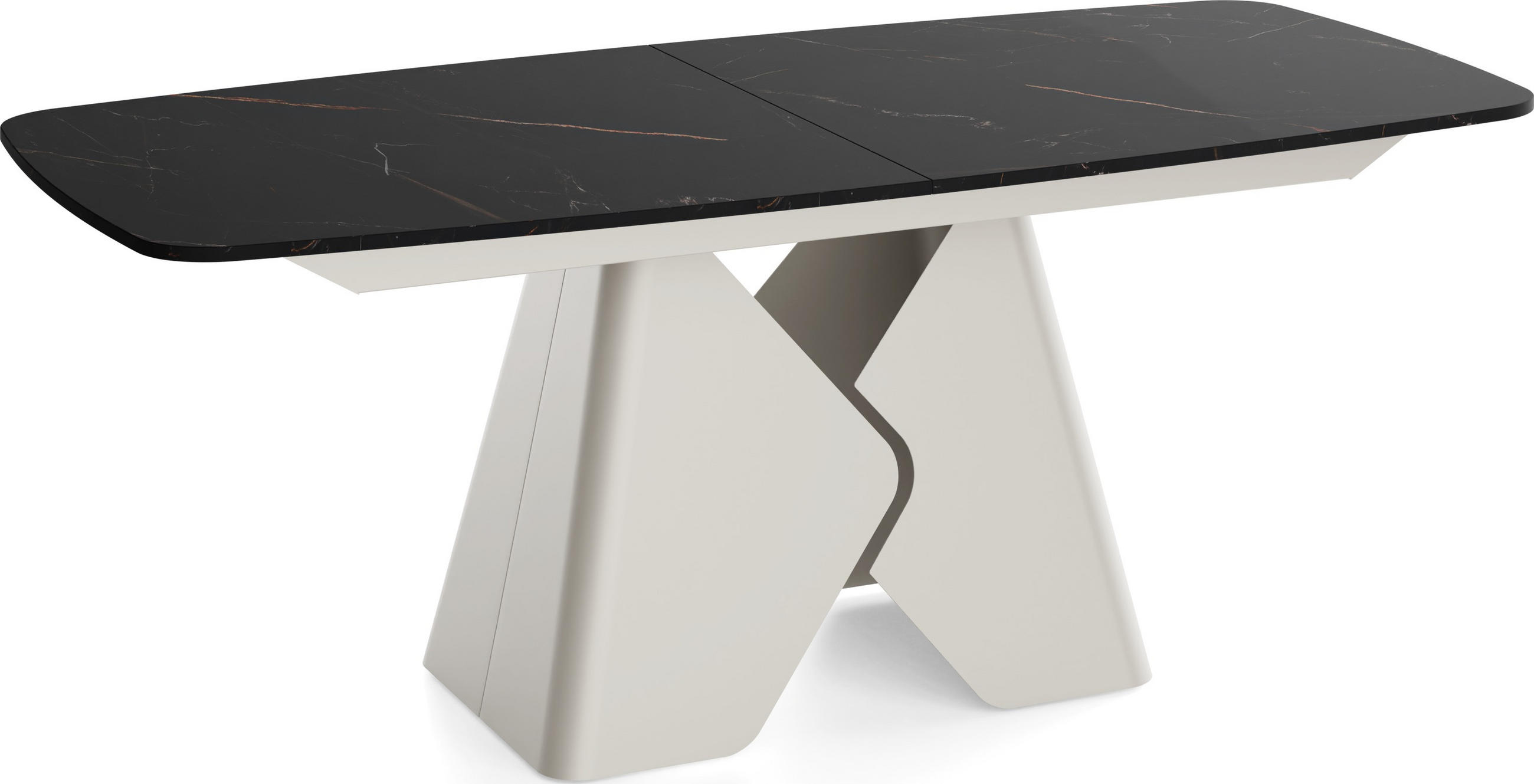JEDÁLENSKÝ STÔL Vanta – Obdĺžnikový Rozkladací Stôl – Kašmírové Kovové Nohy – Mechanizmus Butterfly – Čierny mramor + Meď 200-290/90/76 cm - čierna/medená, kov/kompozitné drevo (90/290/76cm) - WFL GROUP