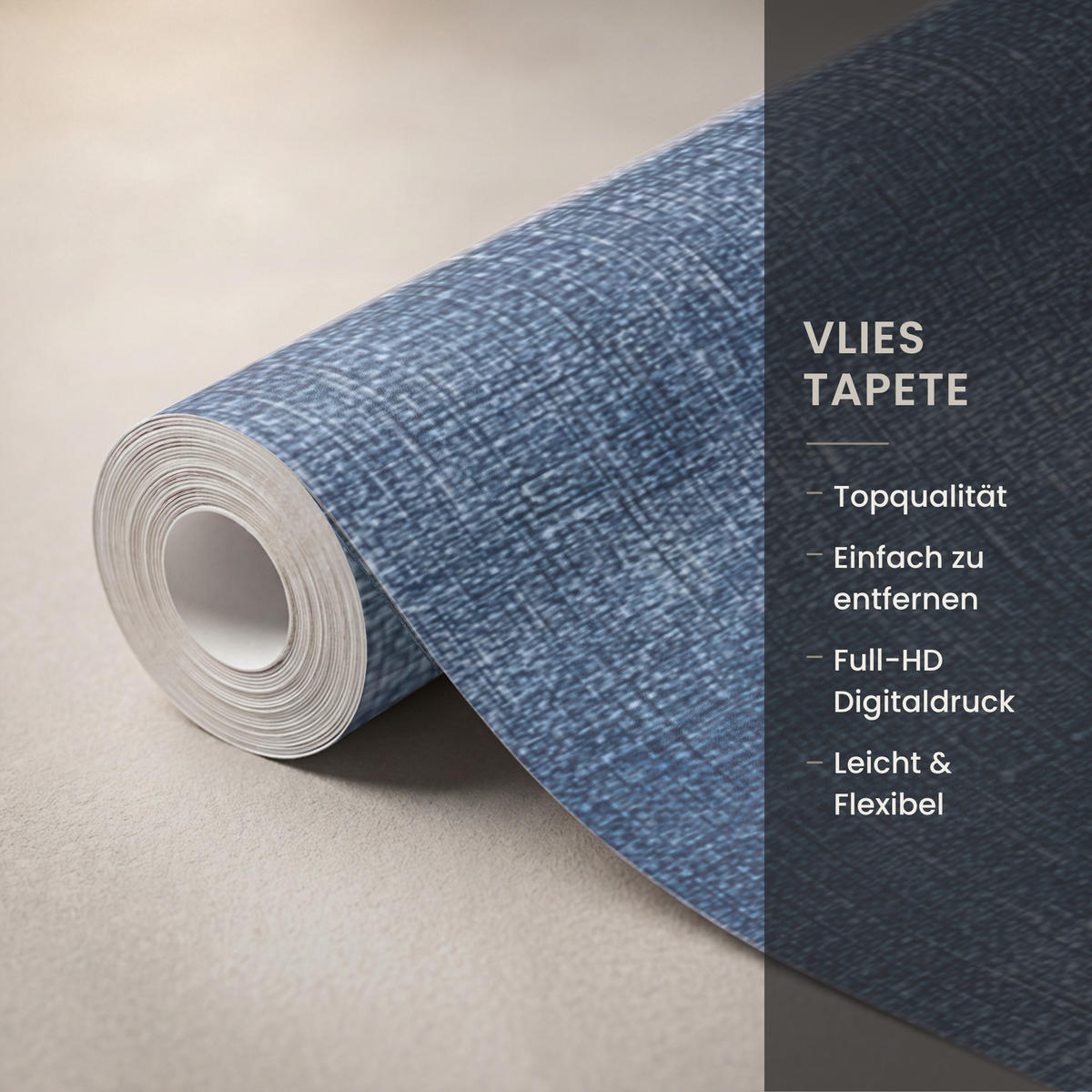 TAPETE - Leinen - Textur - Muster - Denim - Rustikal - 350x200 cm - Blau, Papier (350/200cm) - OnlyWow