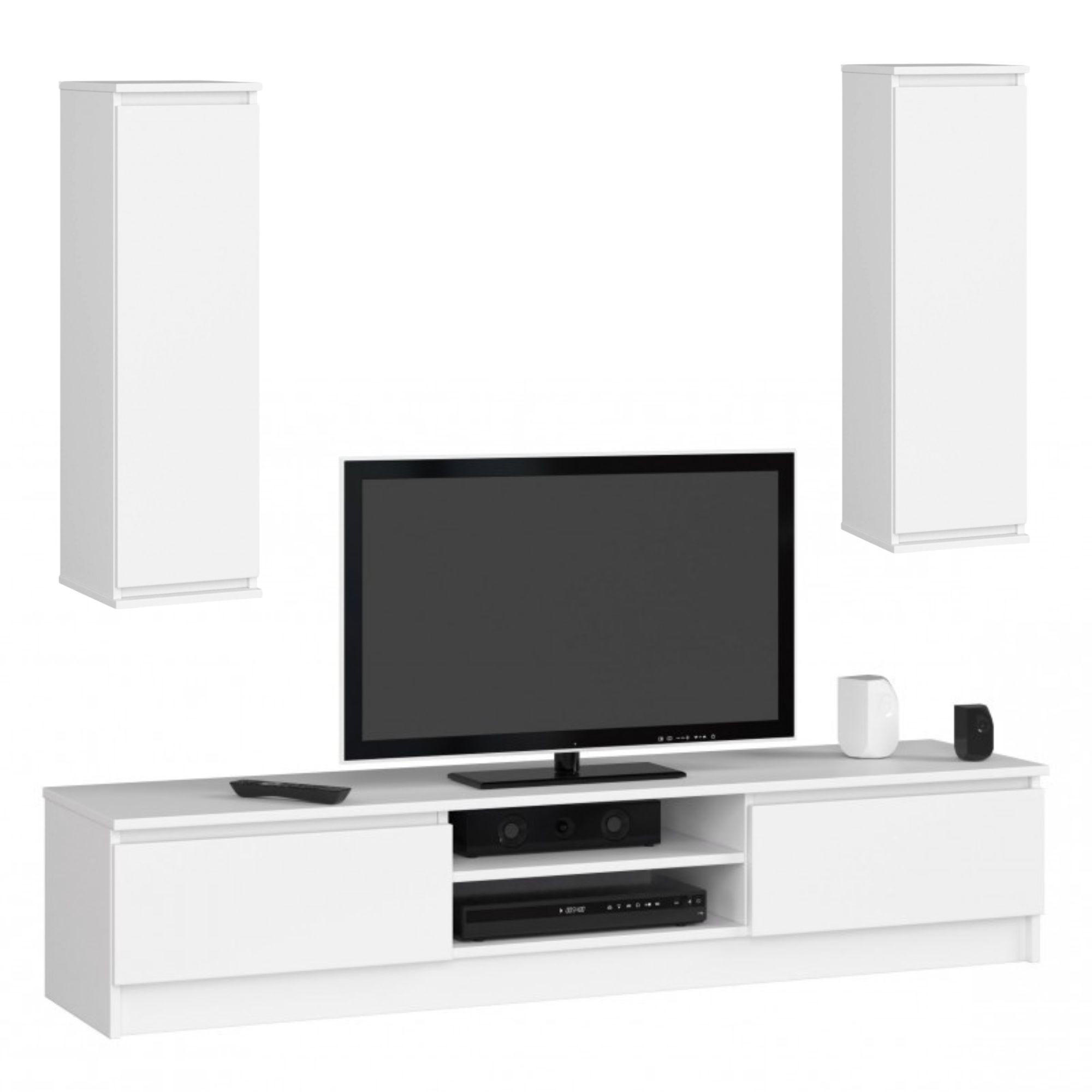 WOHNWAND SET Weiß 240x40x140 cm - Weiß, Holzwerkstoff (240/140/40cm) - Akord