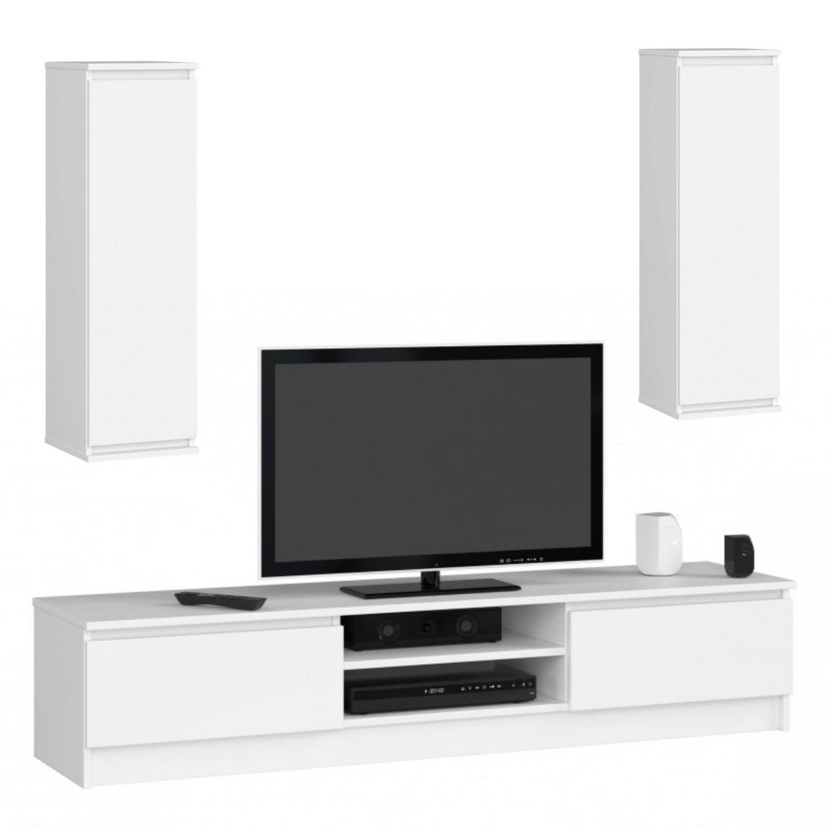 WOHNWAND SET Weiß 240x40x140 cm - Weiß, Holzwerkstoff (240/140/40cm) - Akord