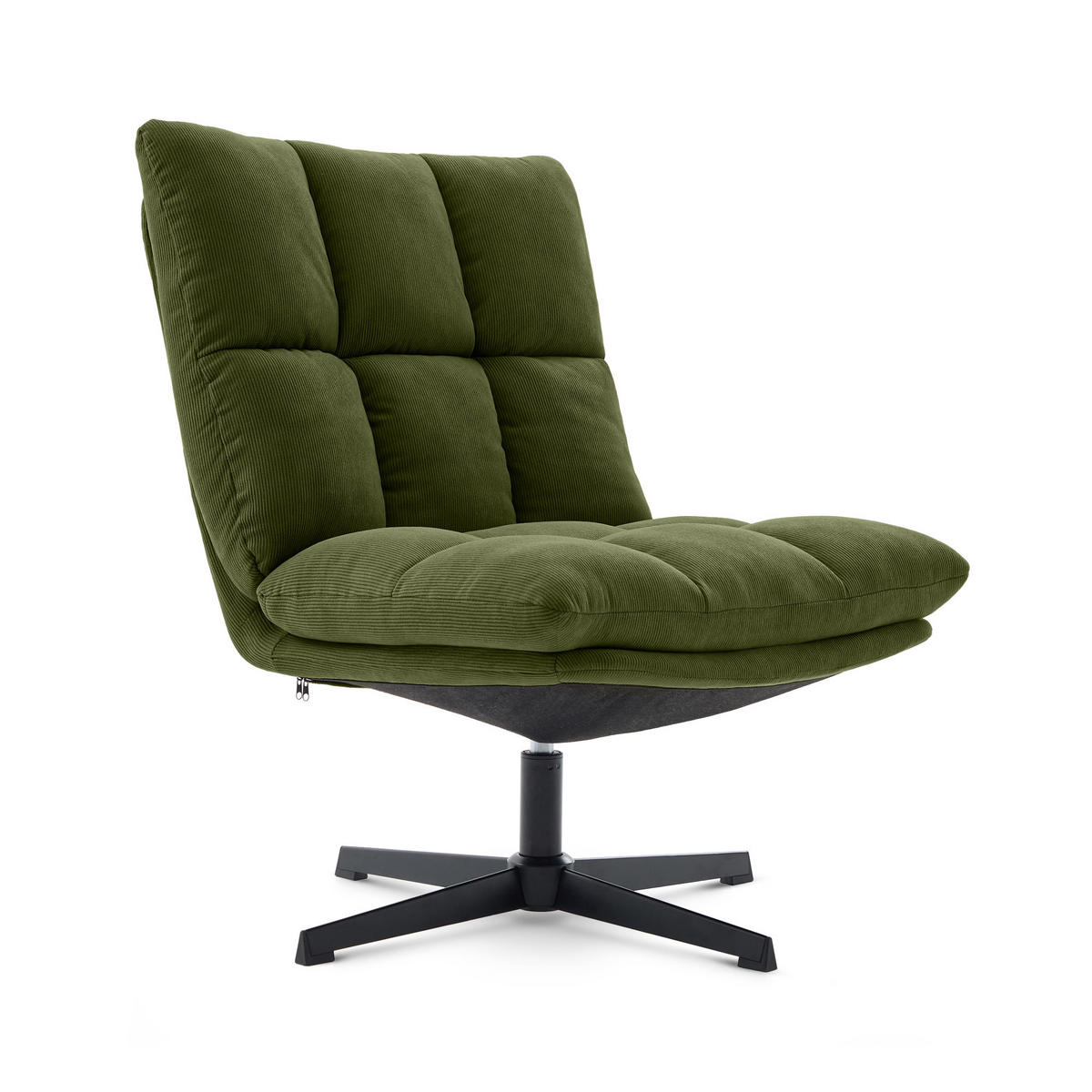 DREHSESSEL Tao aus moderner Cord khakifarbenem - Schwarz/Grün, Textil/Metall (66/92/79cm) - Sicaan