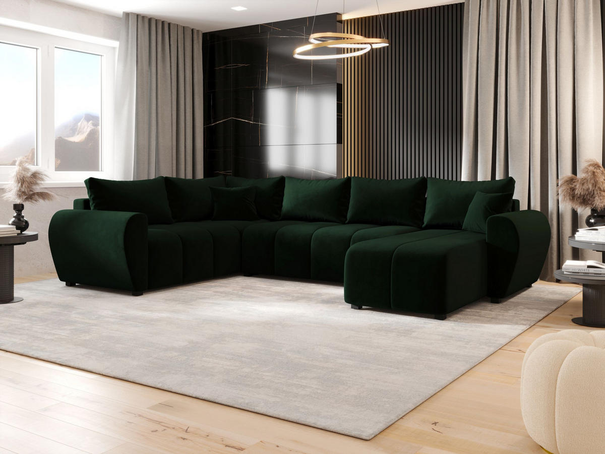 WOHNLANDSCHAFT MOLISA U PLUS Itaka 10 Links mit Schlaffunktion - Dunkelgrün, Textil (303/82/208cm) - Bedante