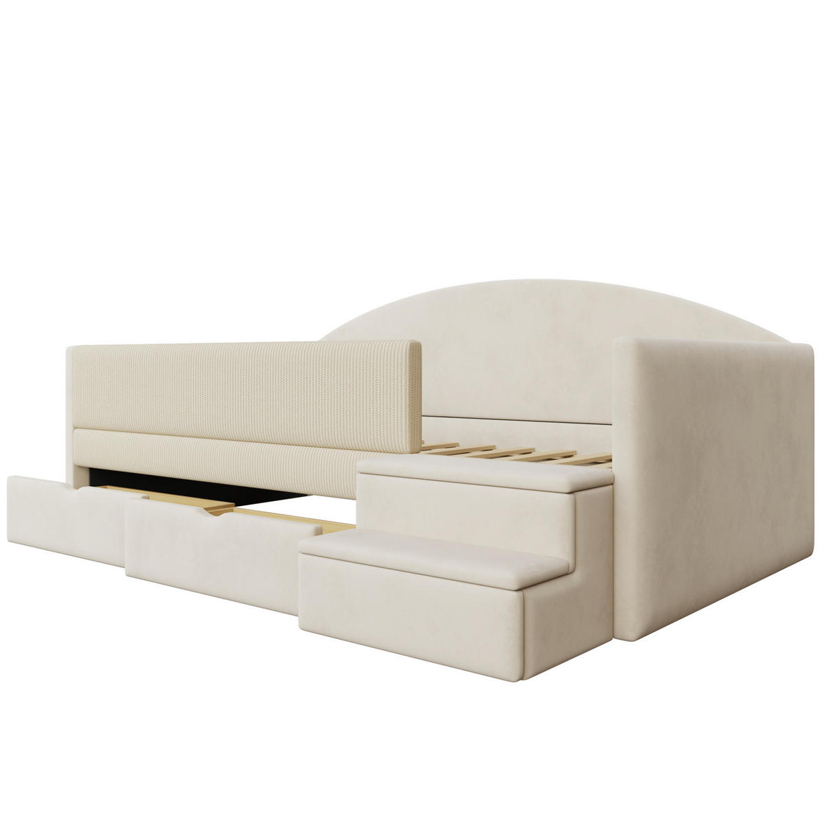 POLSTERBETT 90/190 cm aus Samt mit Schubladen und Stufen, Beige - Beige, Textil (90/190cm) - OKMYHOME