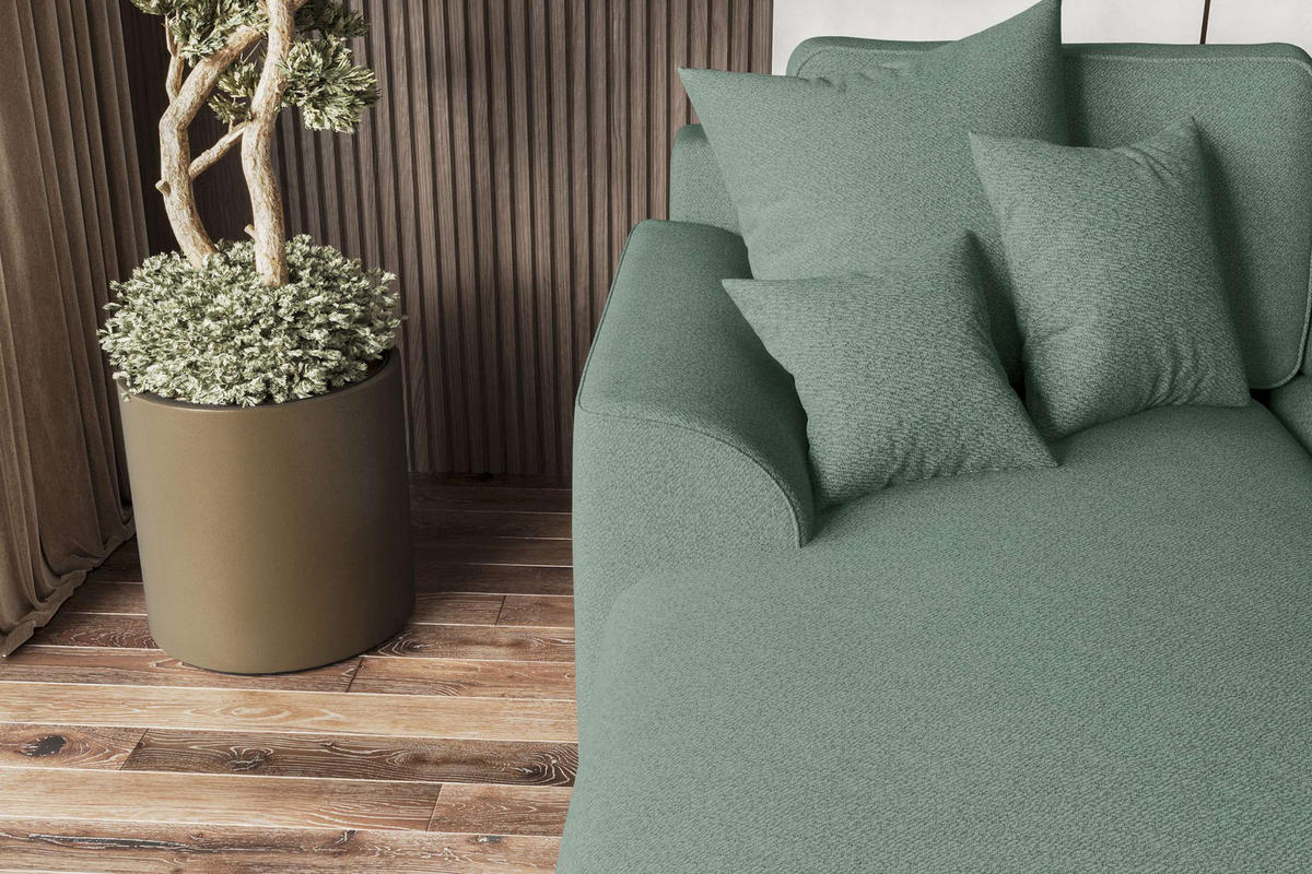 ECKSOFA GUSTO Strukturstoff Salbeigrün Links inkl. Schlaffunktion - Chromfarben/Salbeigrün, Kunststoff/Textil (194/295cm) - 99rooms