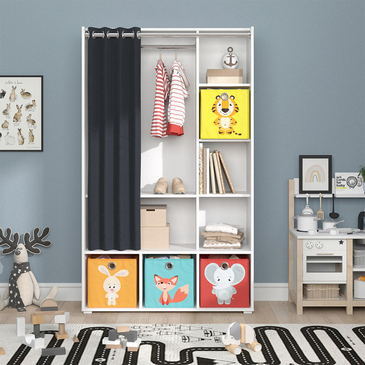 KINDERKLEIDERSCHRANK Luigi Weiß 105.8 x 178.1 cm Mit Faltboxen (bunt) - Multicolor/Weiß, Holzwerkstoff (105.8/178.1/38cm) - Vicco